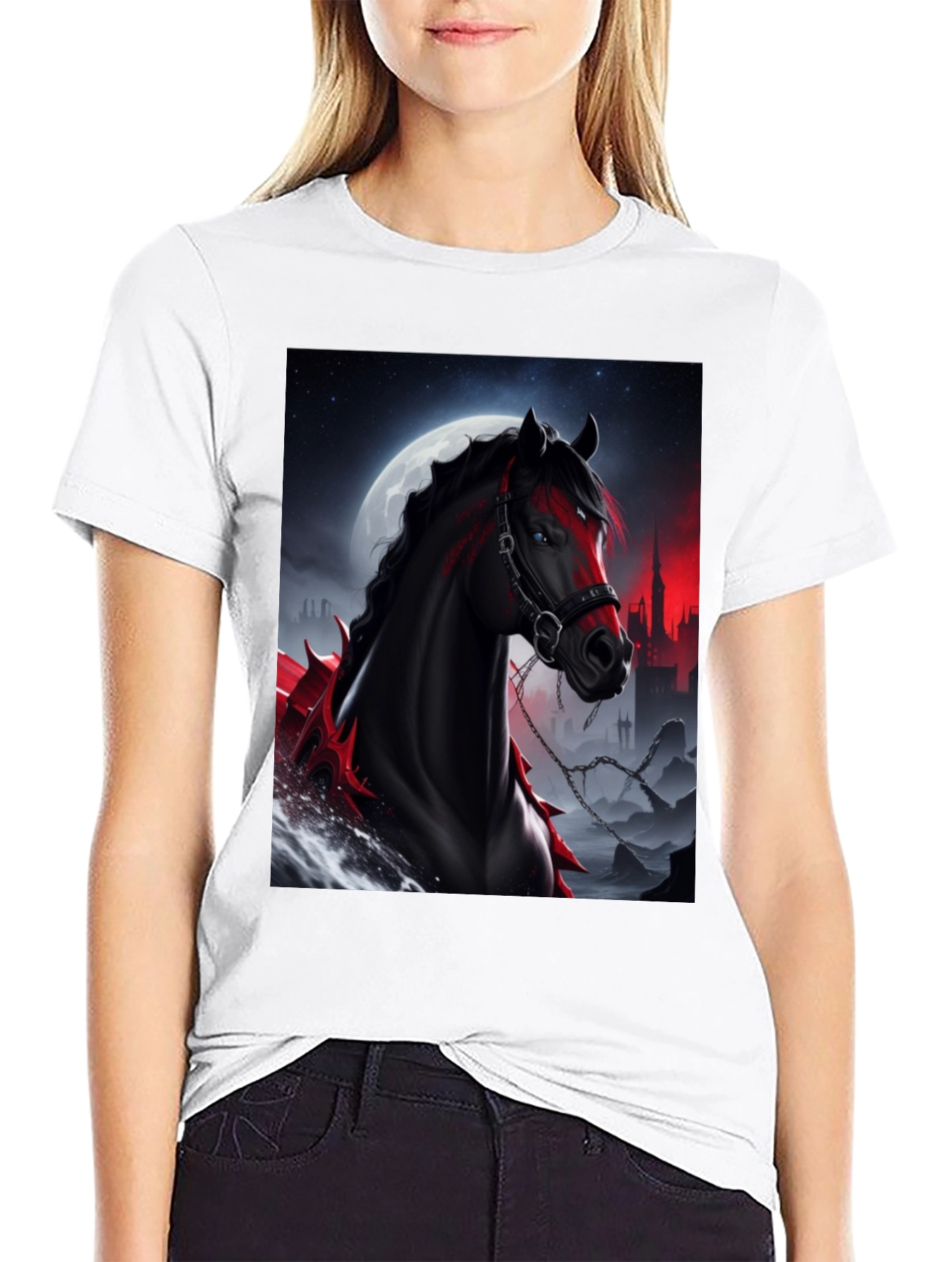 Horse Graphic Tee - Dark Fantasy Style