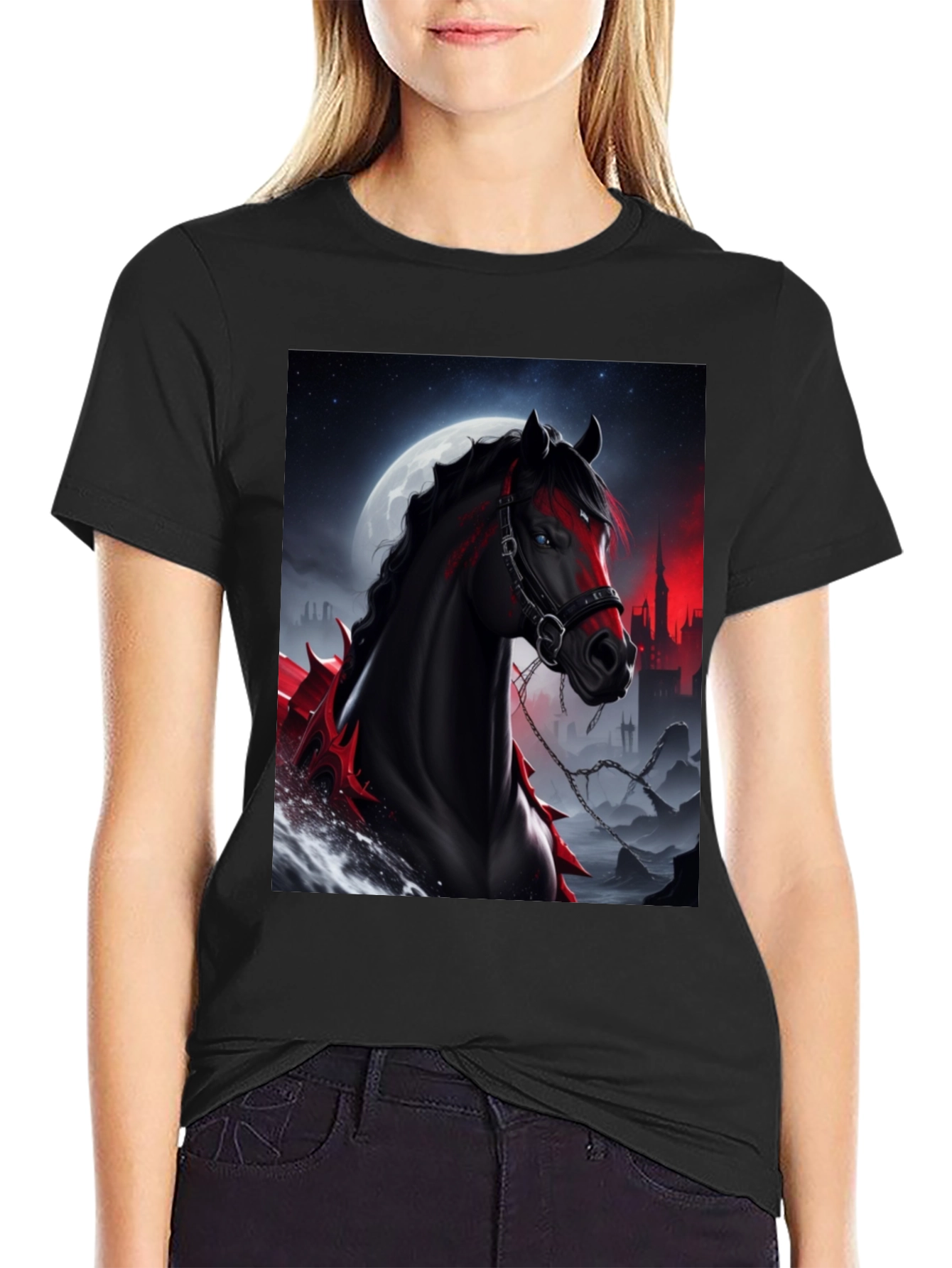 Horse Graphic Tee - Dark Fantasy Style