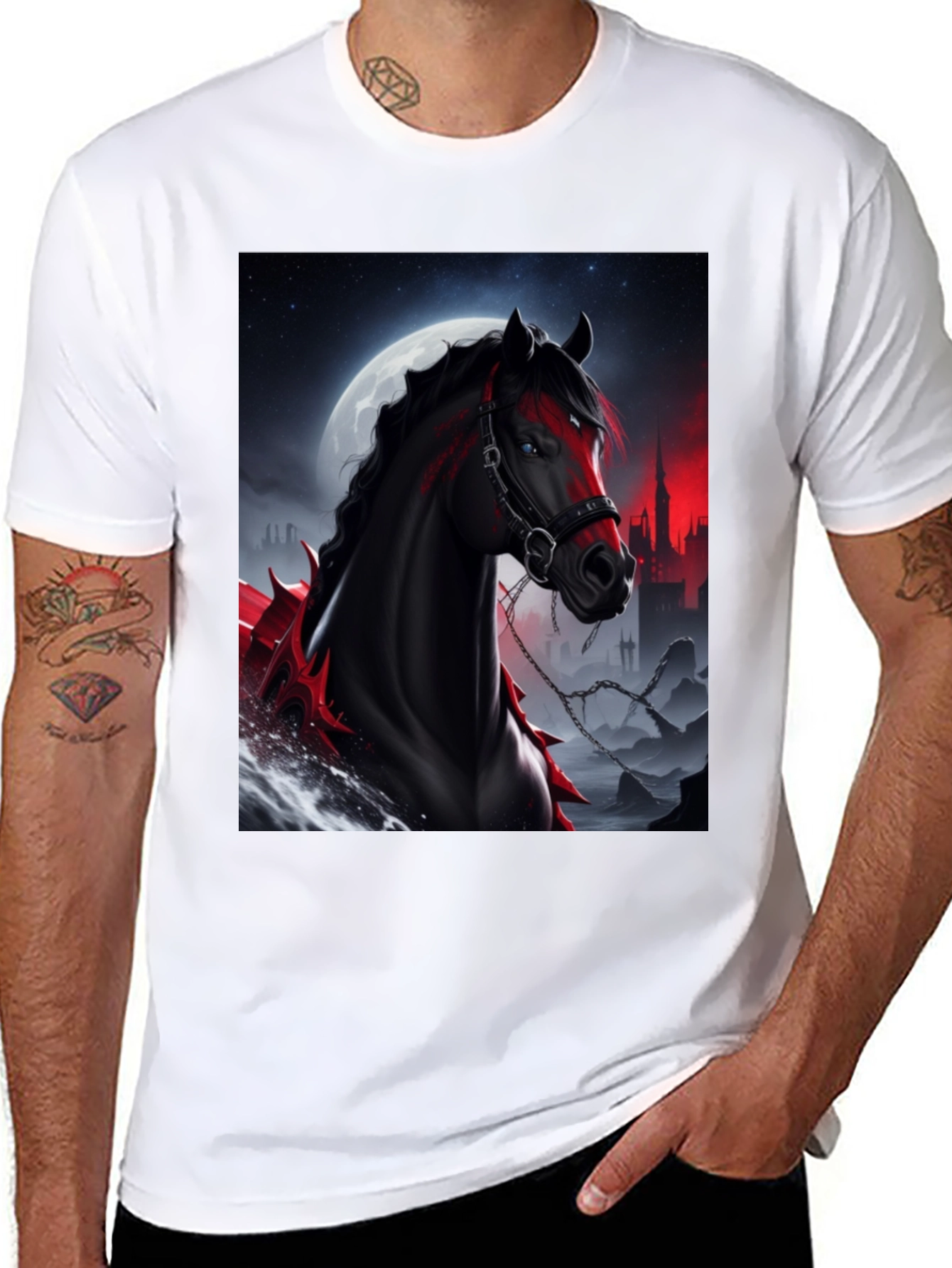 Horse Graphic Tee - Dark Fantasy Style