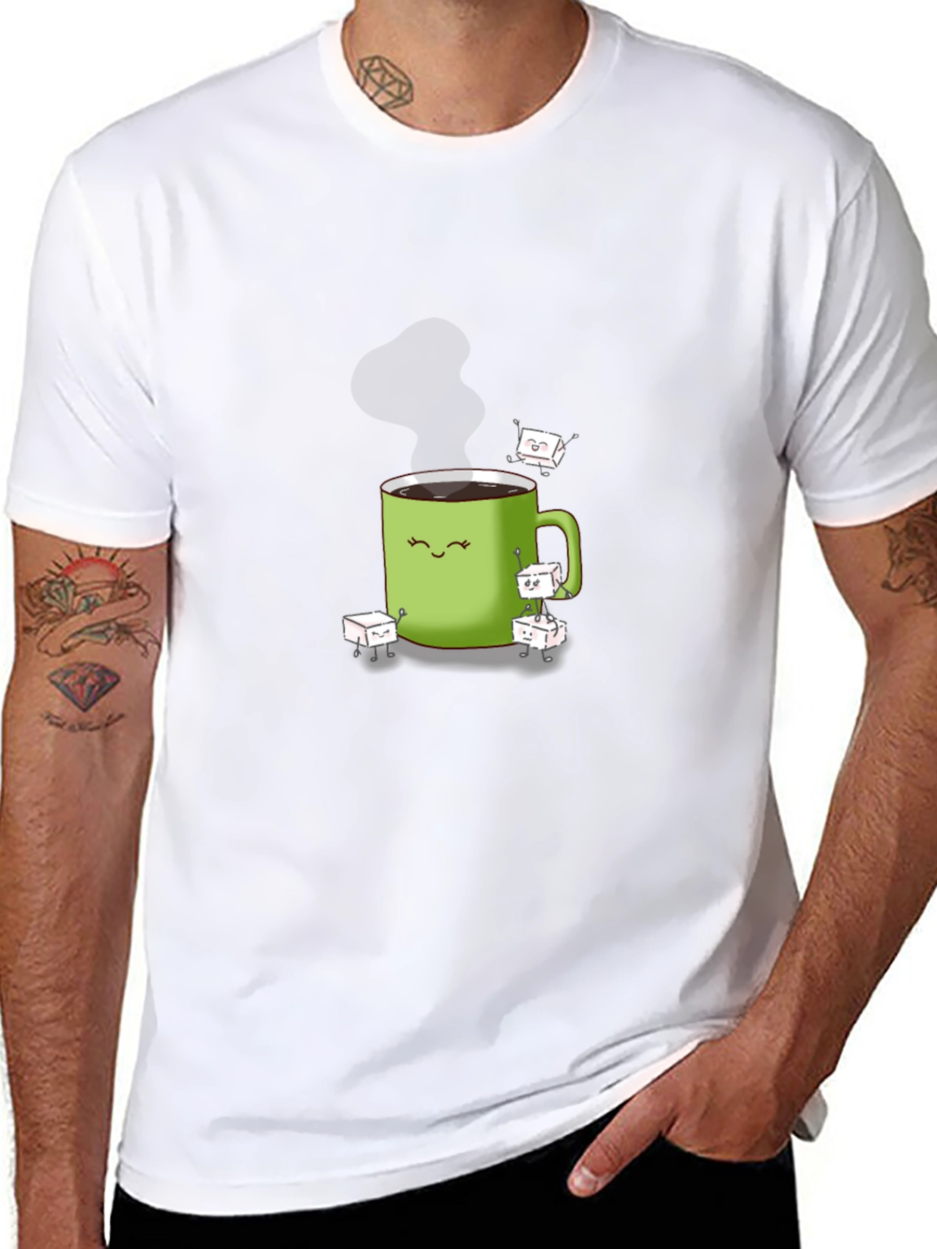 Coffee Cup & Sugar Cubes Graphic T-Shirt
