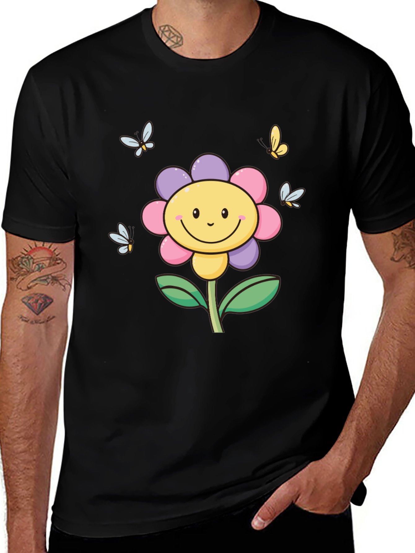Happy Flower Graphic Tee - Black T-Shirt
