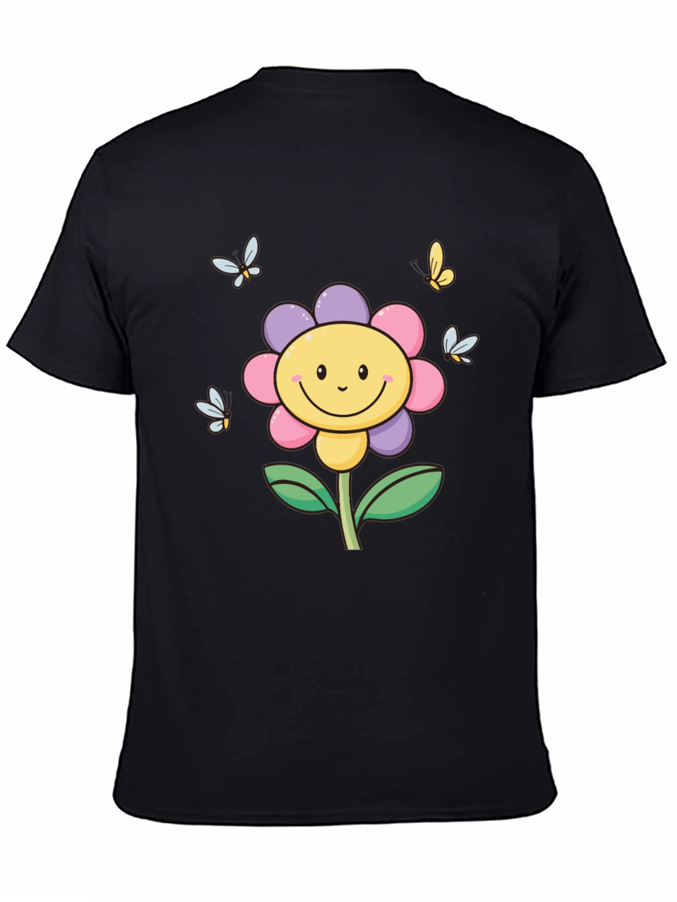 Happy Flower Graphic Tee - Black T-Shirt