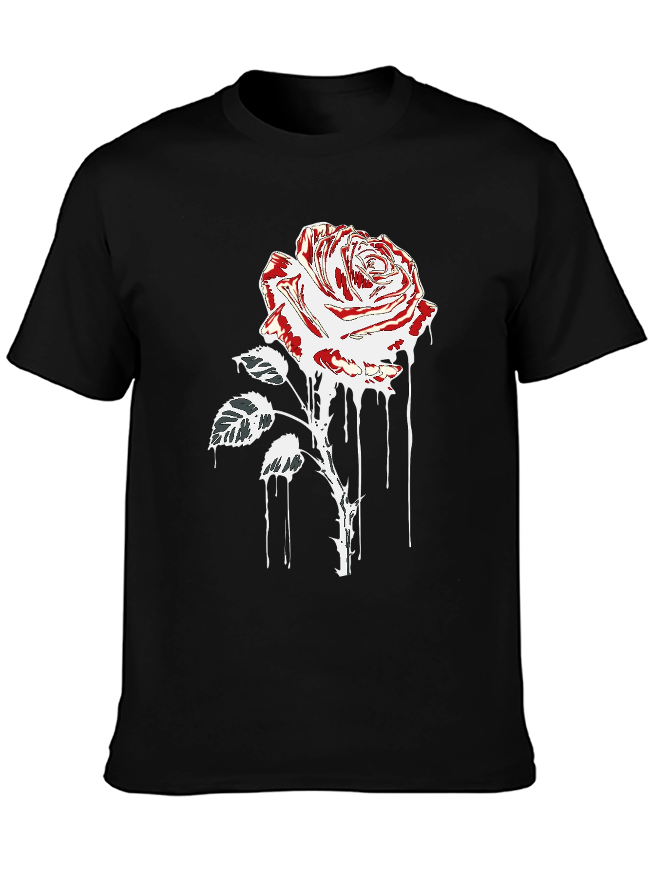 Rose Drip Graphic Tee - Black Cotton T-Shirt