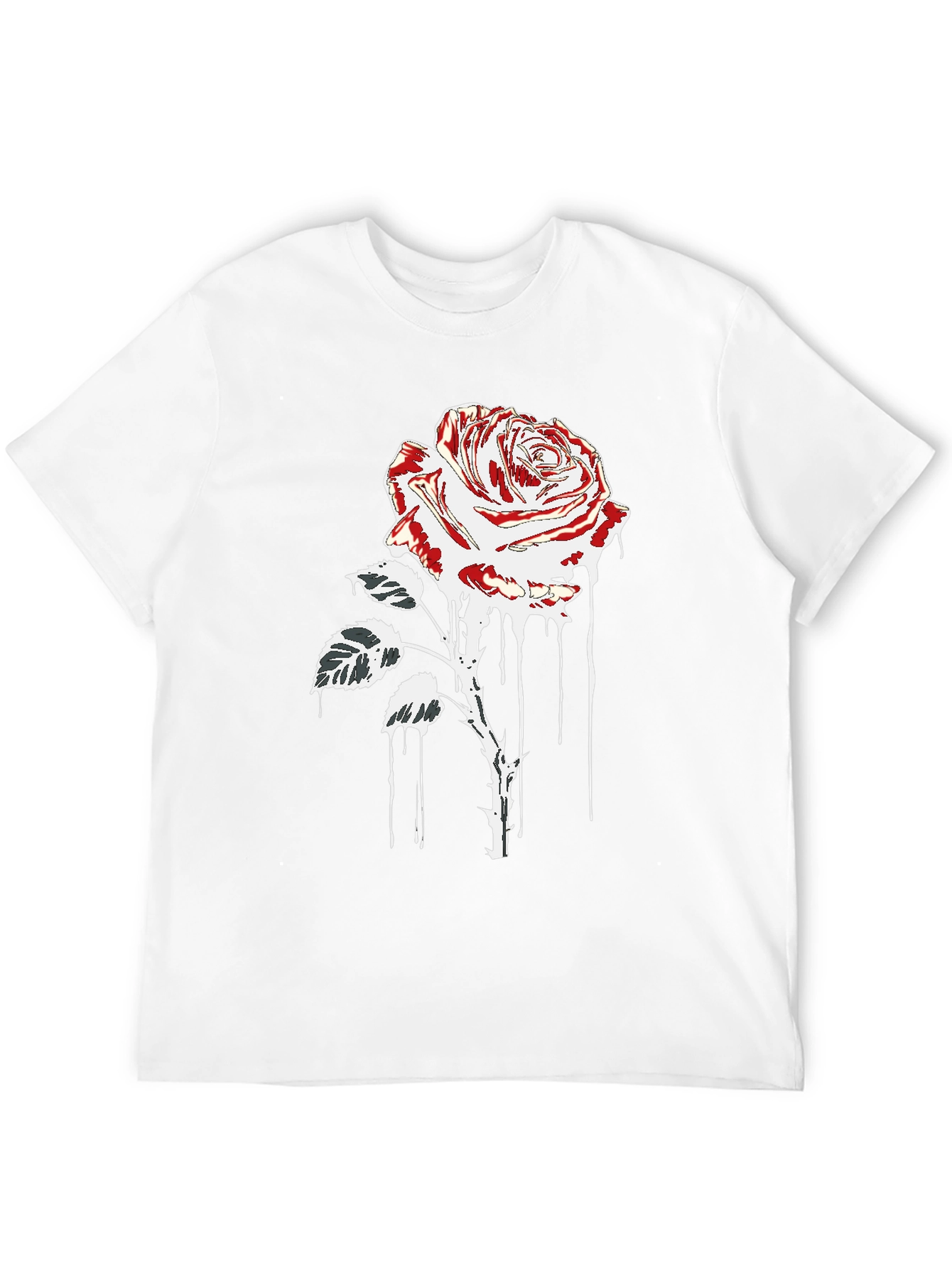 Rose Drip Graphic Tee - Black Cotton T-Shirt