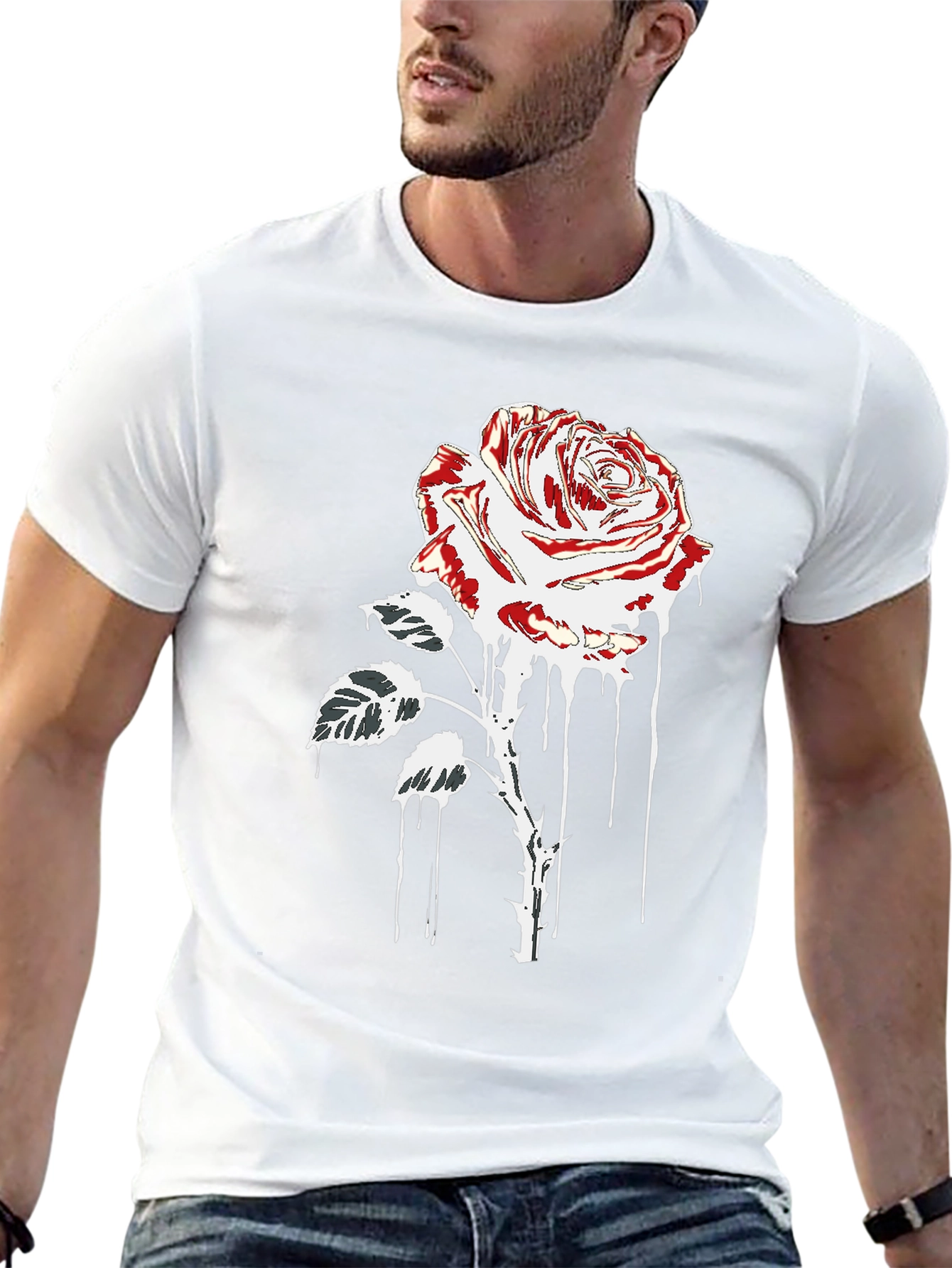 Rose Drip Graphic Tee - Black Cotton T-Shirt