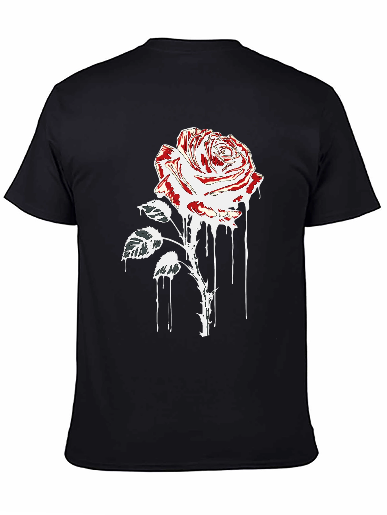Rose Drip Graphic Tee - Black Cotton T-Shirt