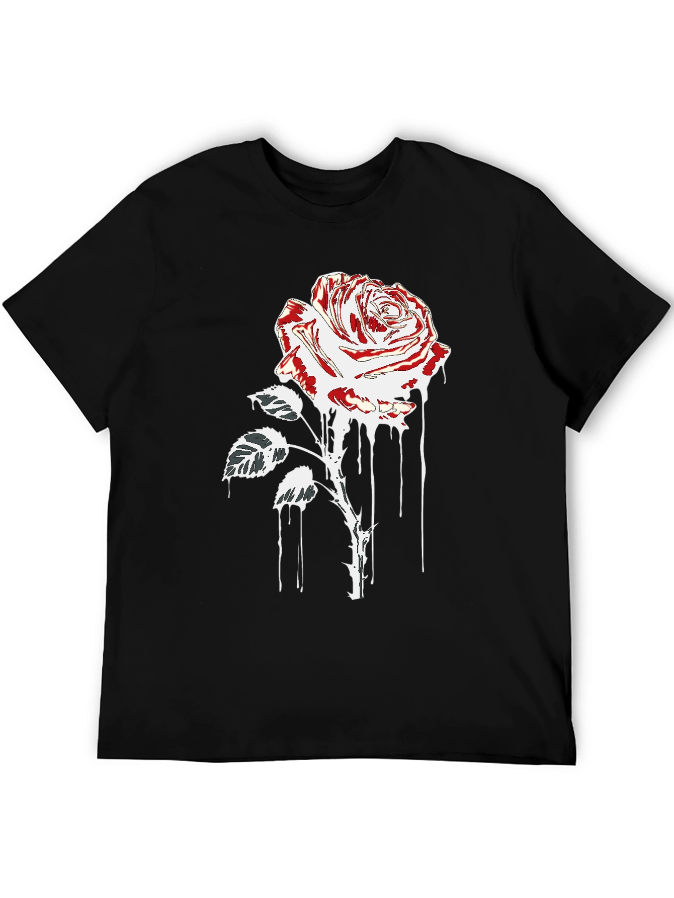 Rose Drip Graphic Tee - Black Cotton T-Shirt