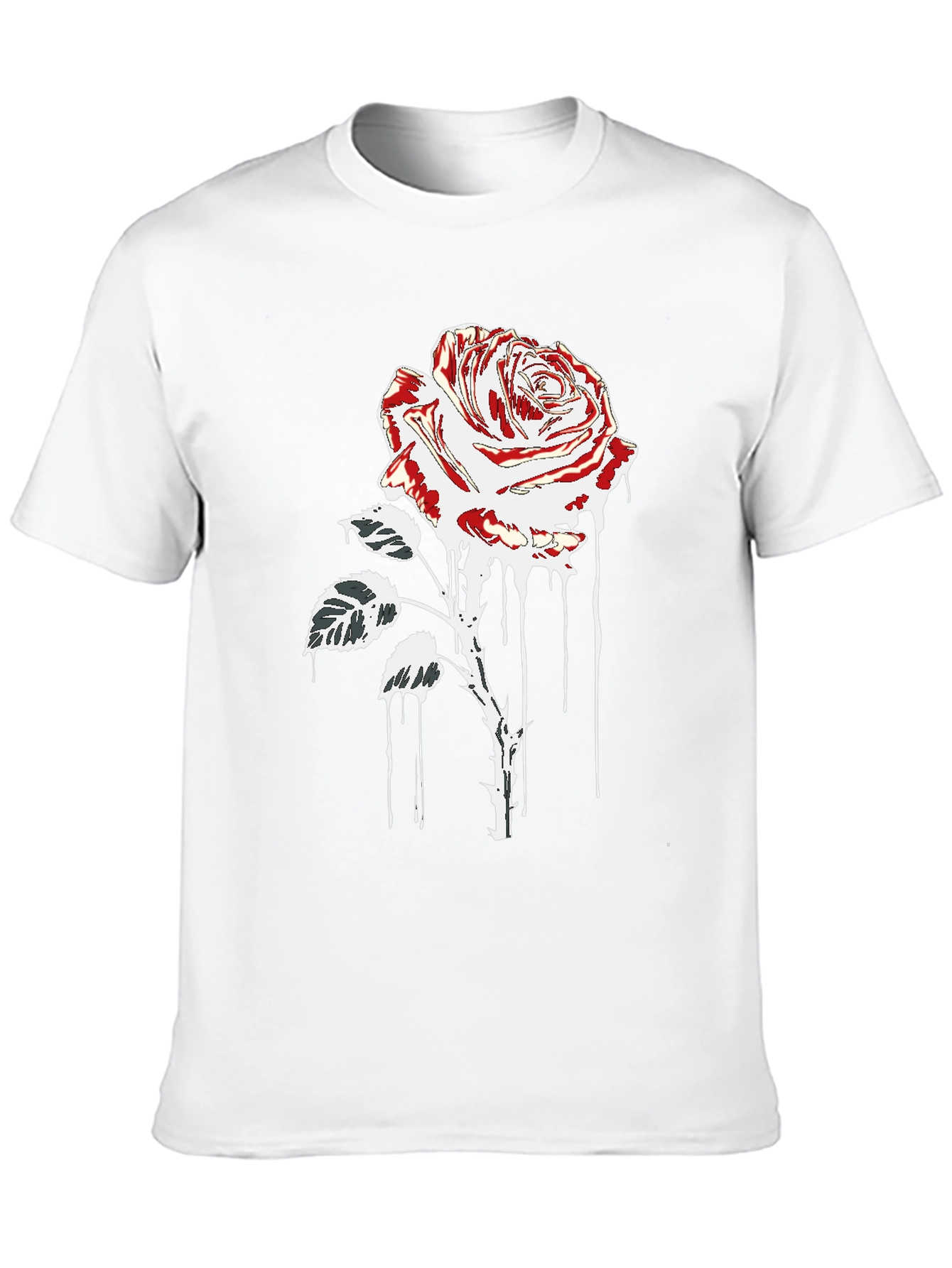Rose Drip Graphic Tee - Black Cotton T-Shirt