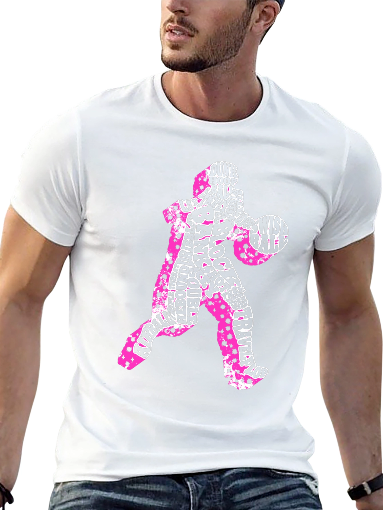 Basketball Player Word Art T-Shirt - Black
