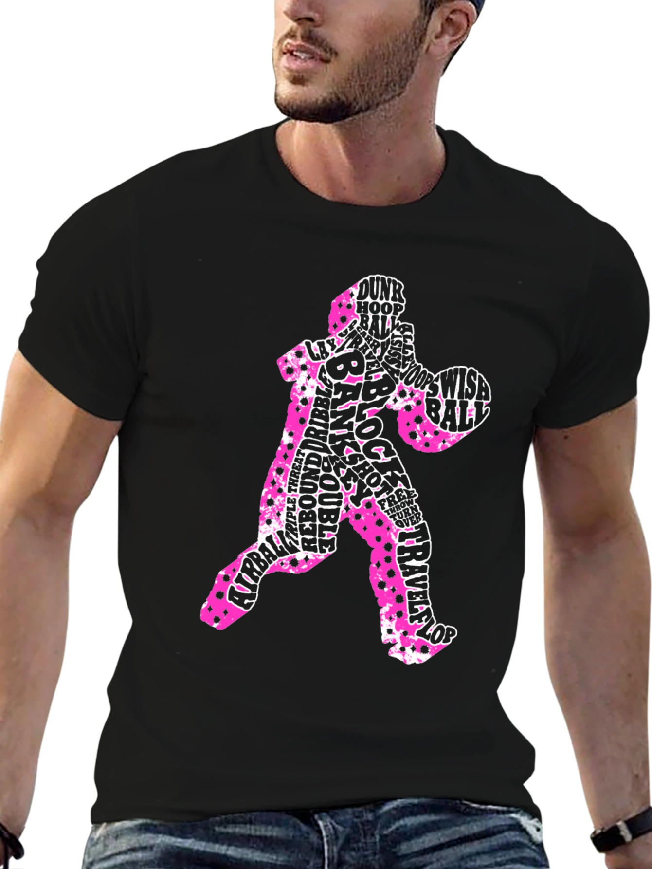 Basketball Player Word Art T-Shirt - Black