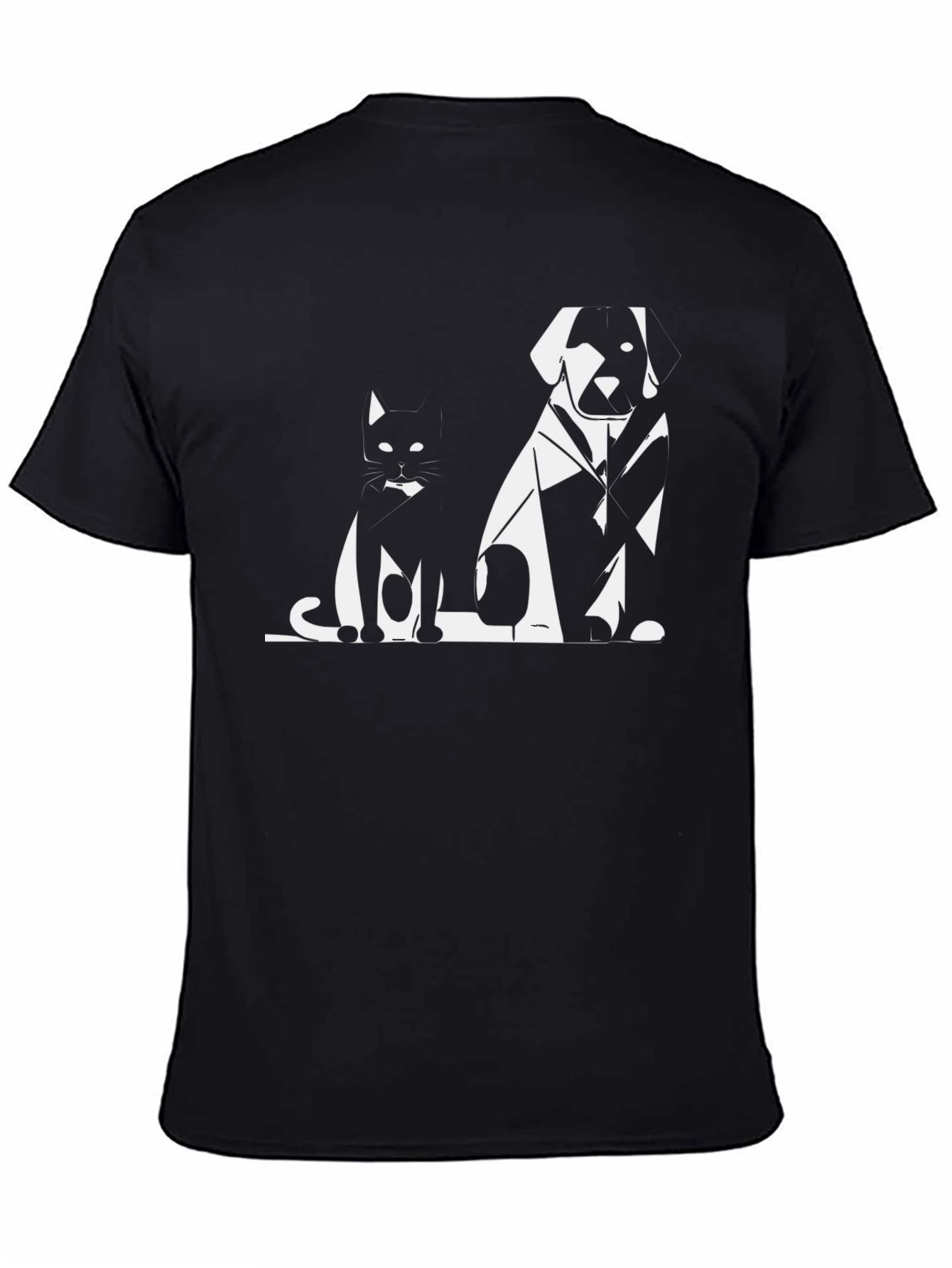Cat and Dog Graphic Tee - Black