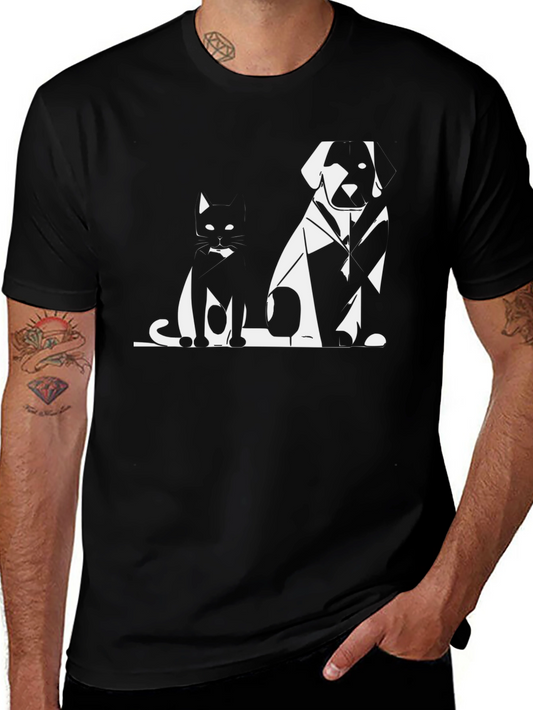 Cat and Dog Graphic Tee - Black