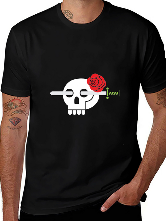 Skull & Rose Sword Graphic Tee - Stylish Mens Black T-Shirt
