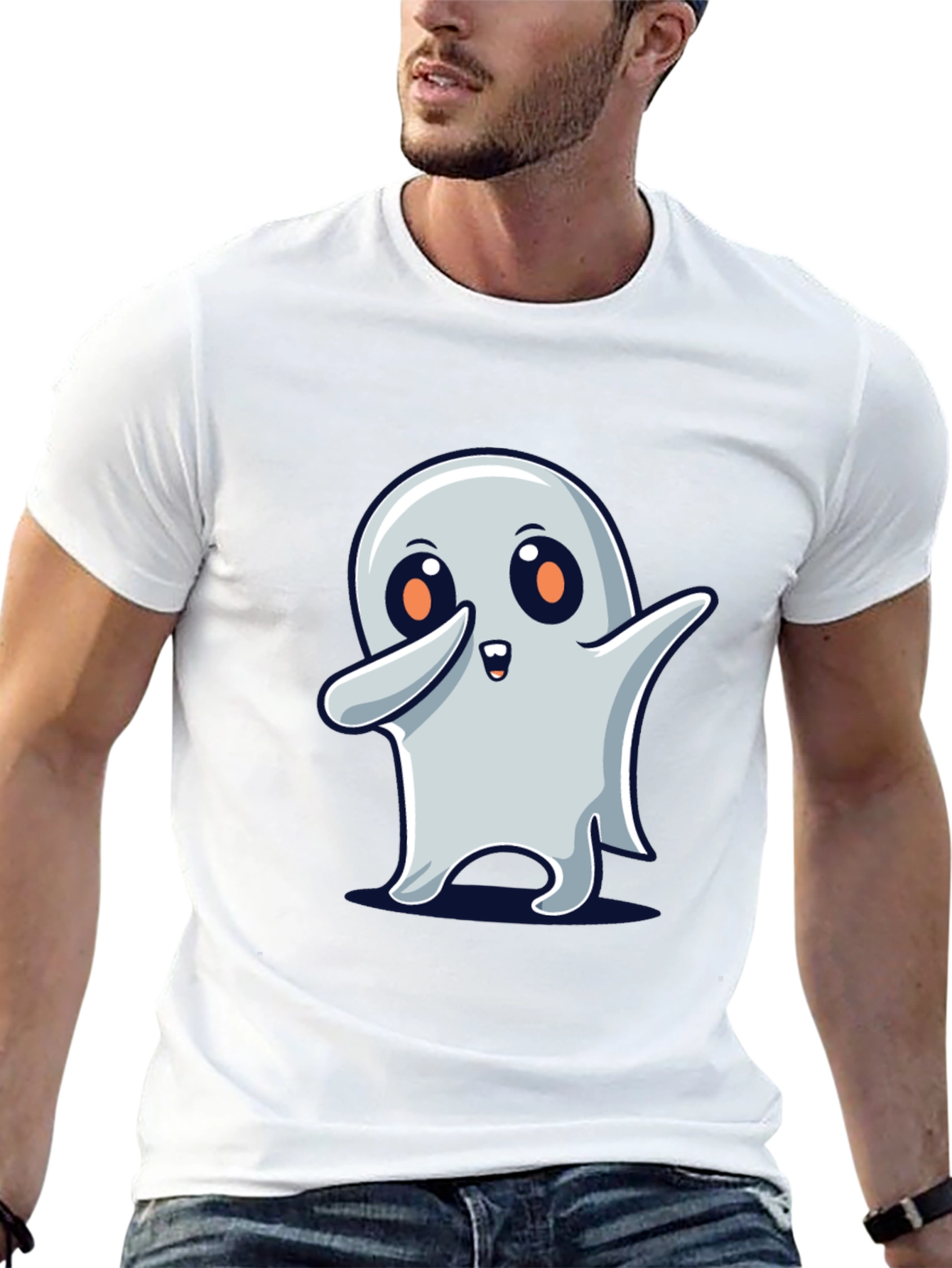 Cute Ghost Dab Halloween Black T-Shirt