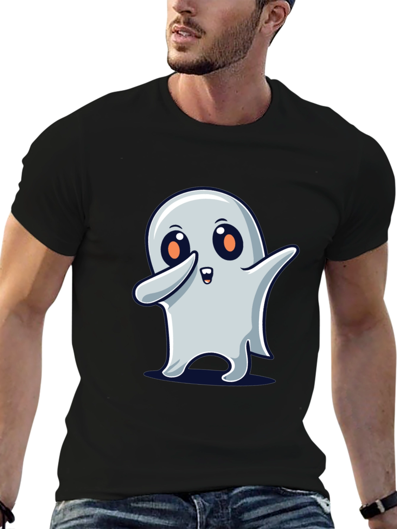 Cute Ghost Dab Halloween Black T-Shirt