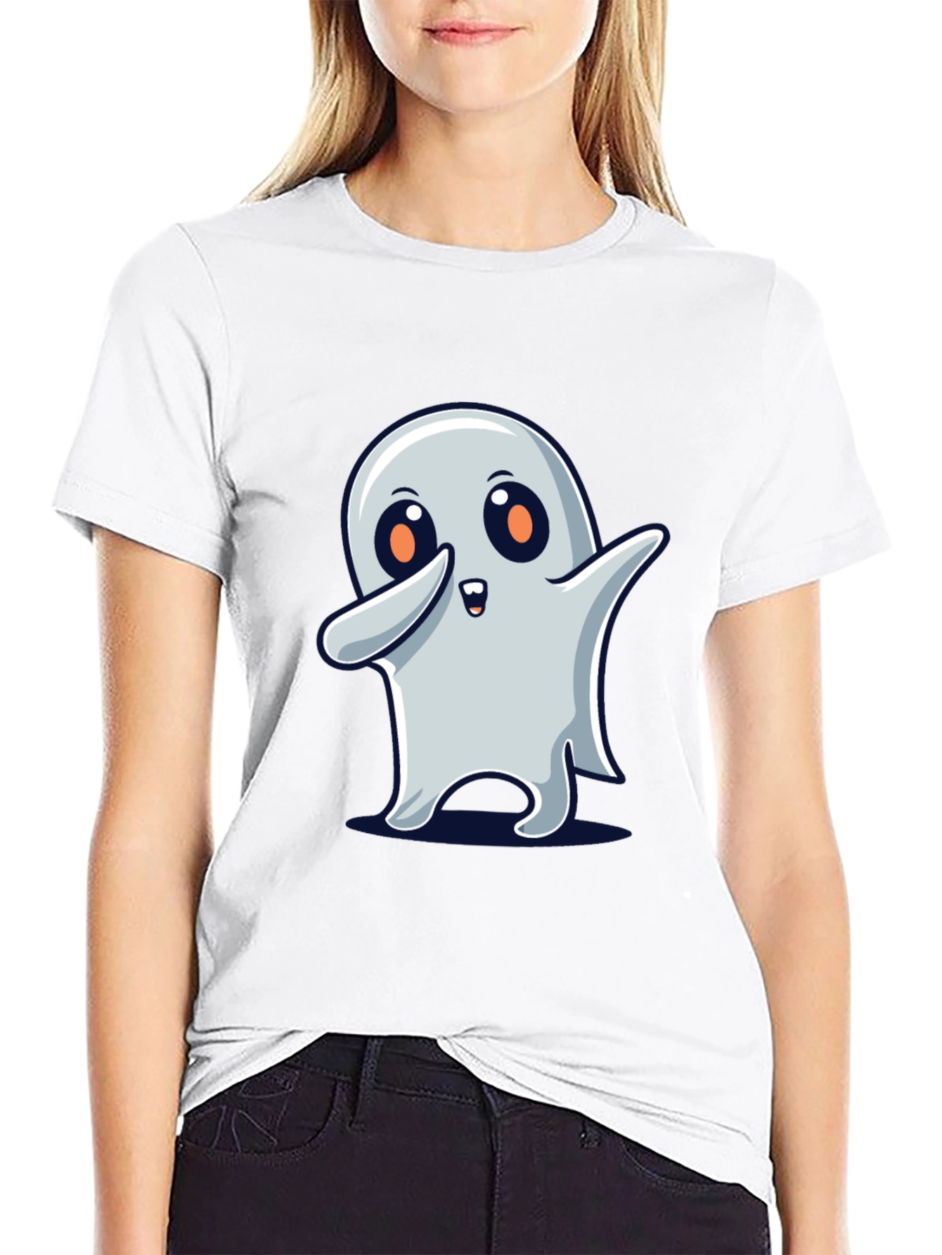 Cute Ghost Dab Halloween Black T-Shirt