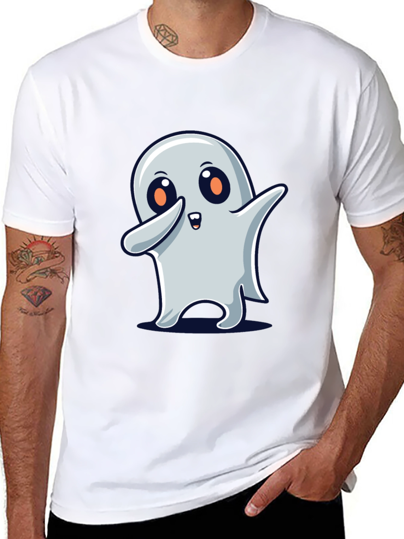Cute Ghost Dab Halloween Black T-Shirt