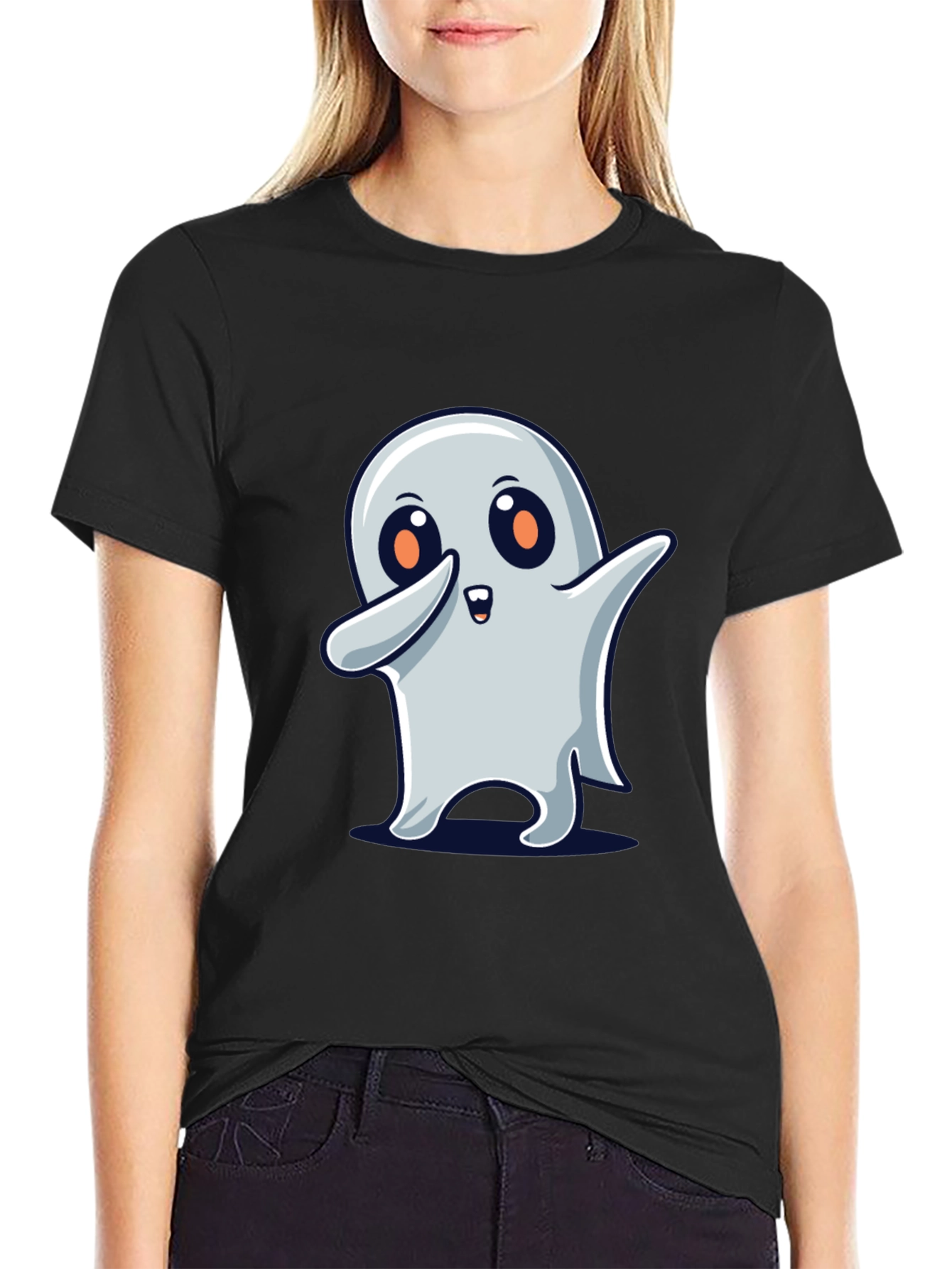 Cute Ghost Dab Halloween Black T-Shirt