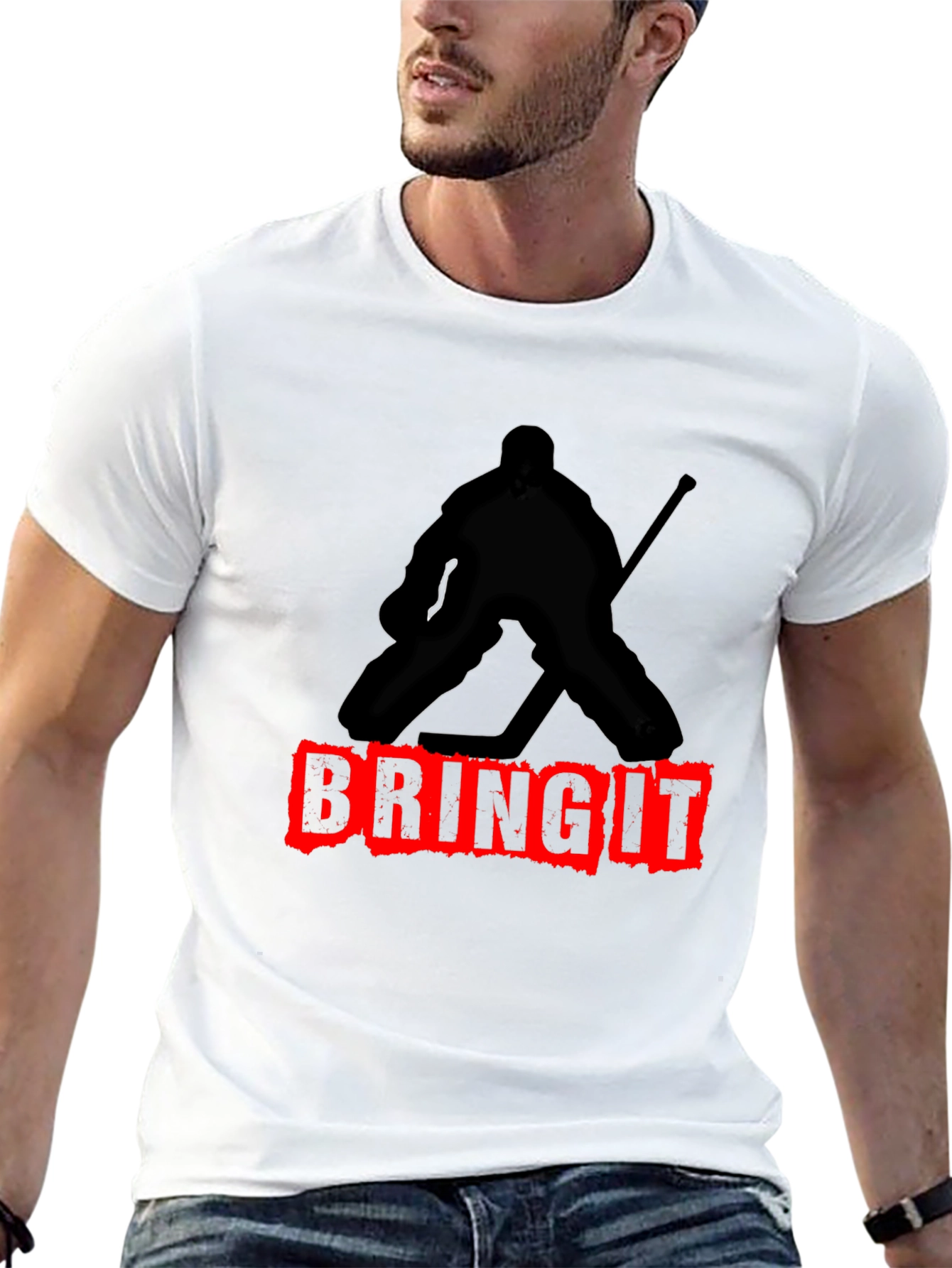 Bring It Hockey Player Graphic T-Shirt