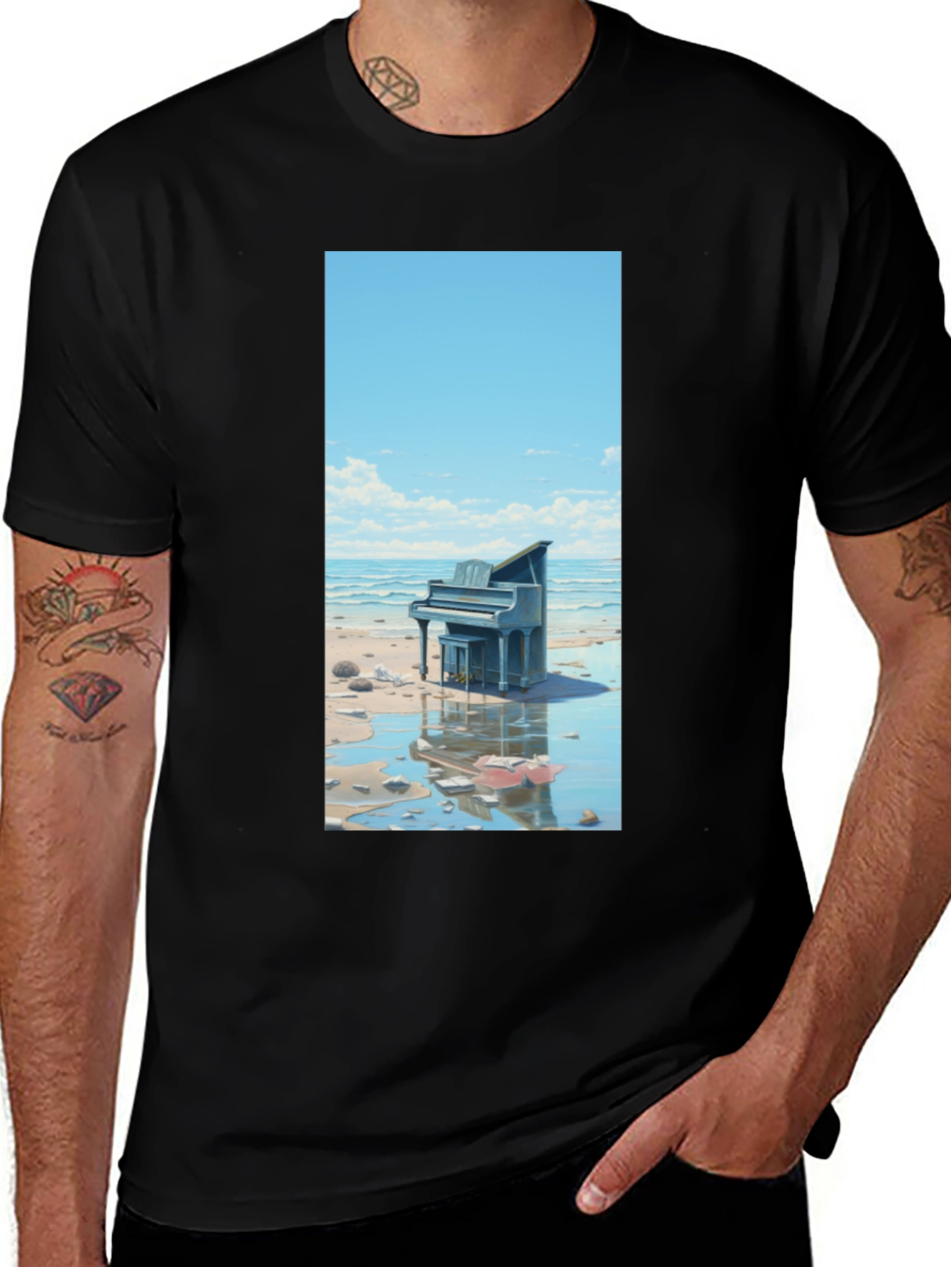Beach Piano Graphic Tee - Unique Design