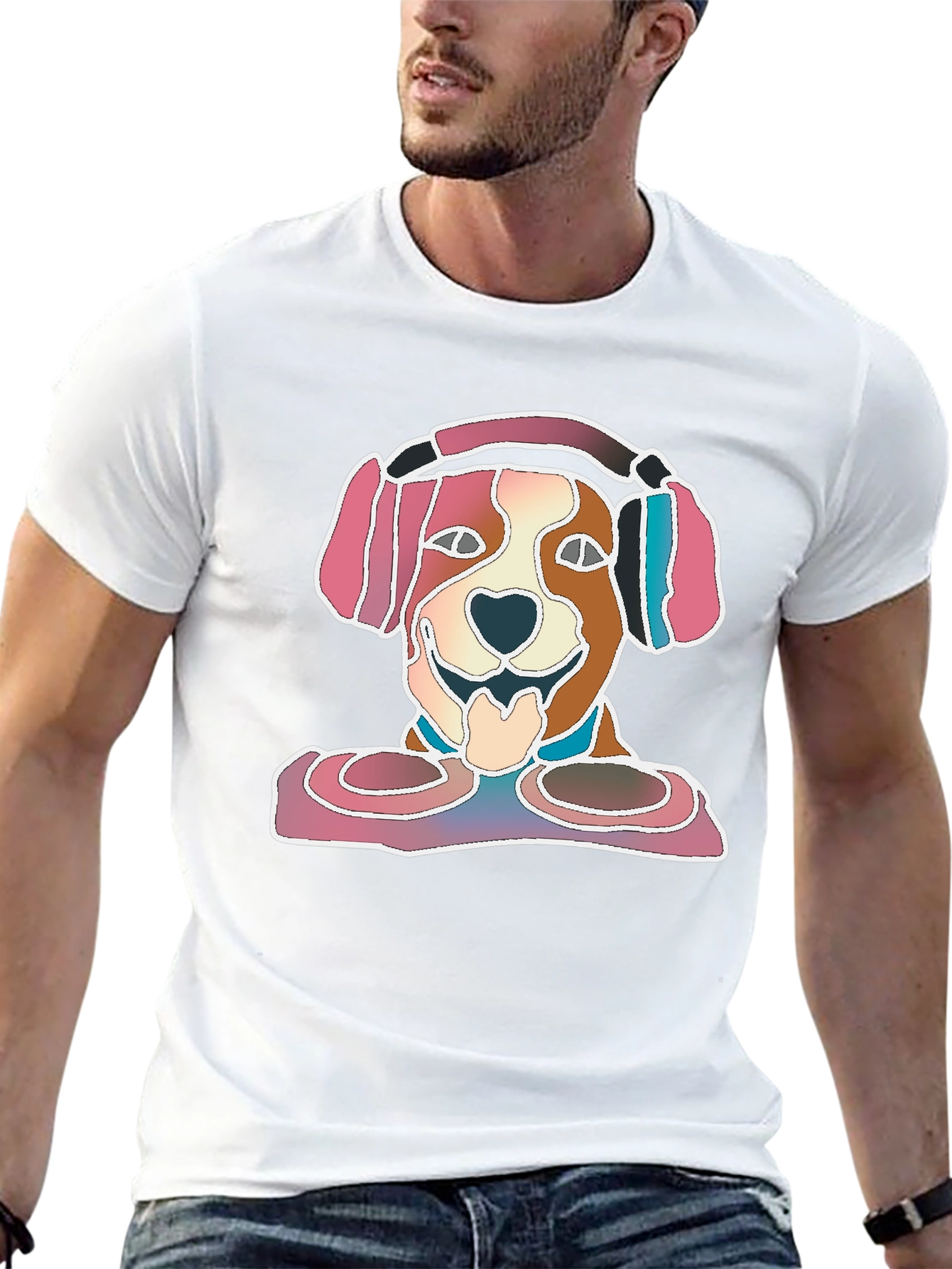 Dog with Headphones Graphic T-Shirt