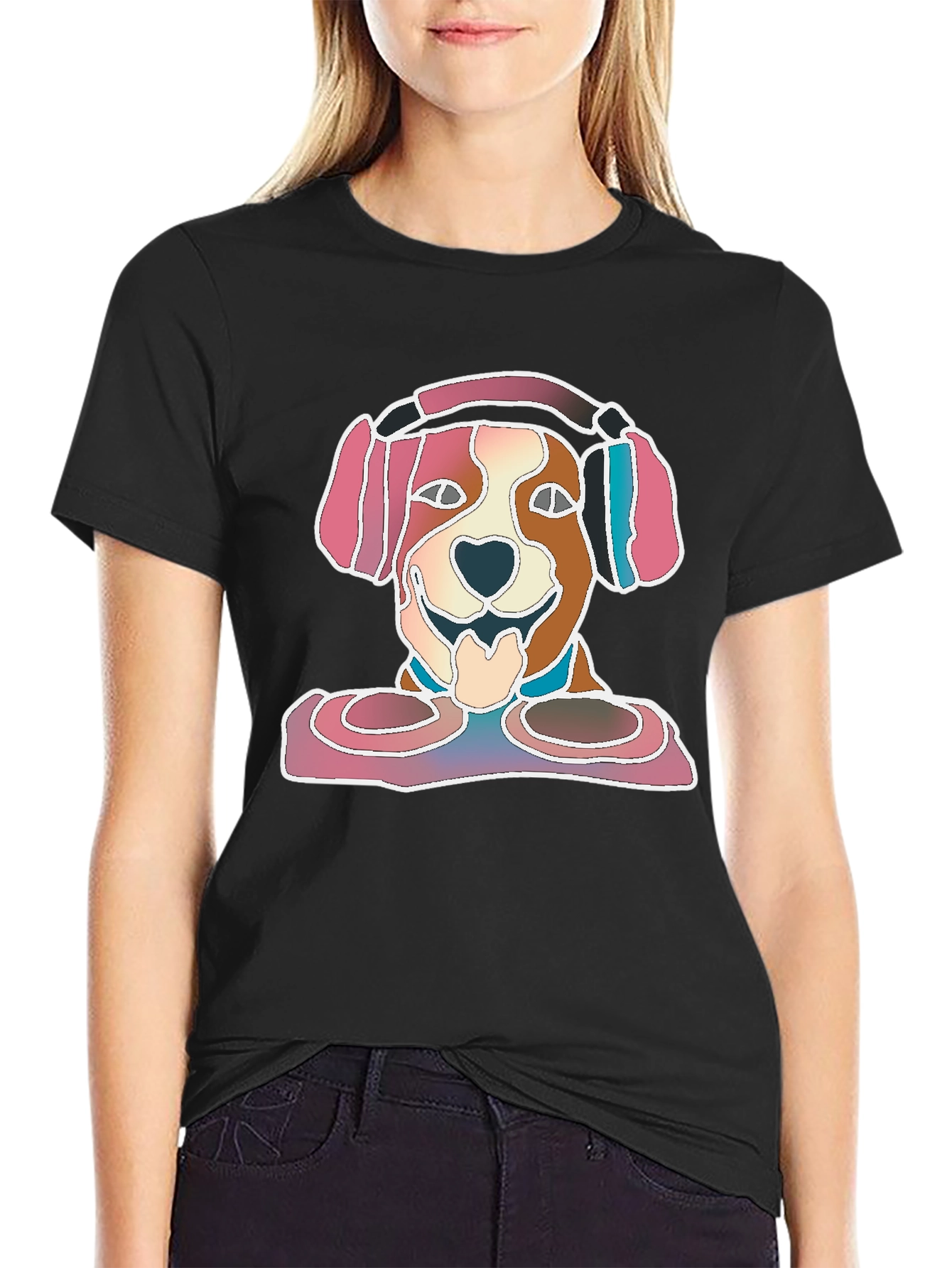 Dog with Headphones Graphic T-Shirt