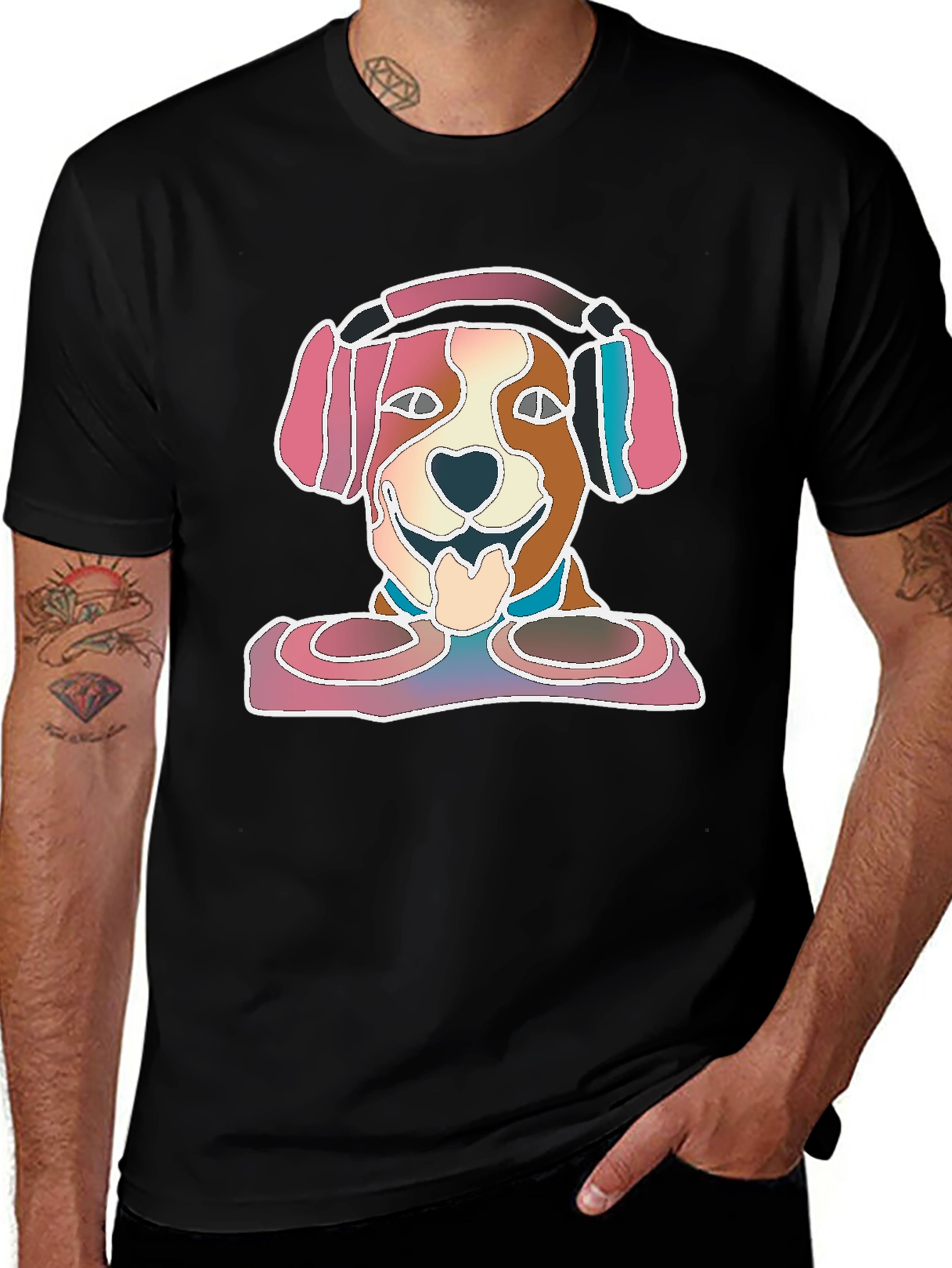 Dog with Headphones Graphic T-Shirt