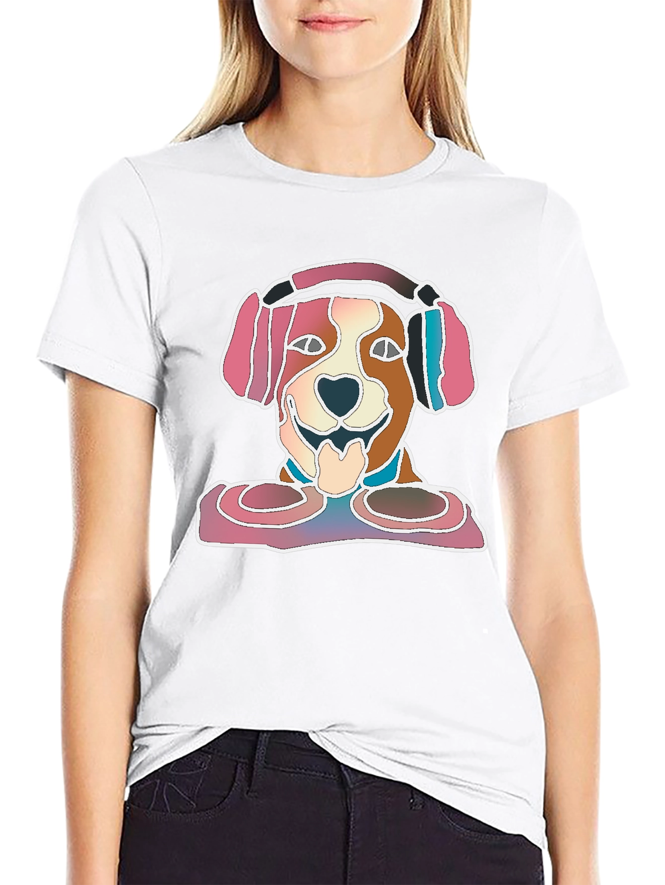 Dog with Headphones Graphic T-Shirt