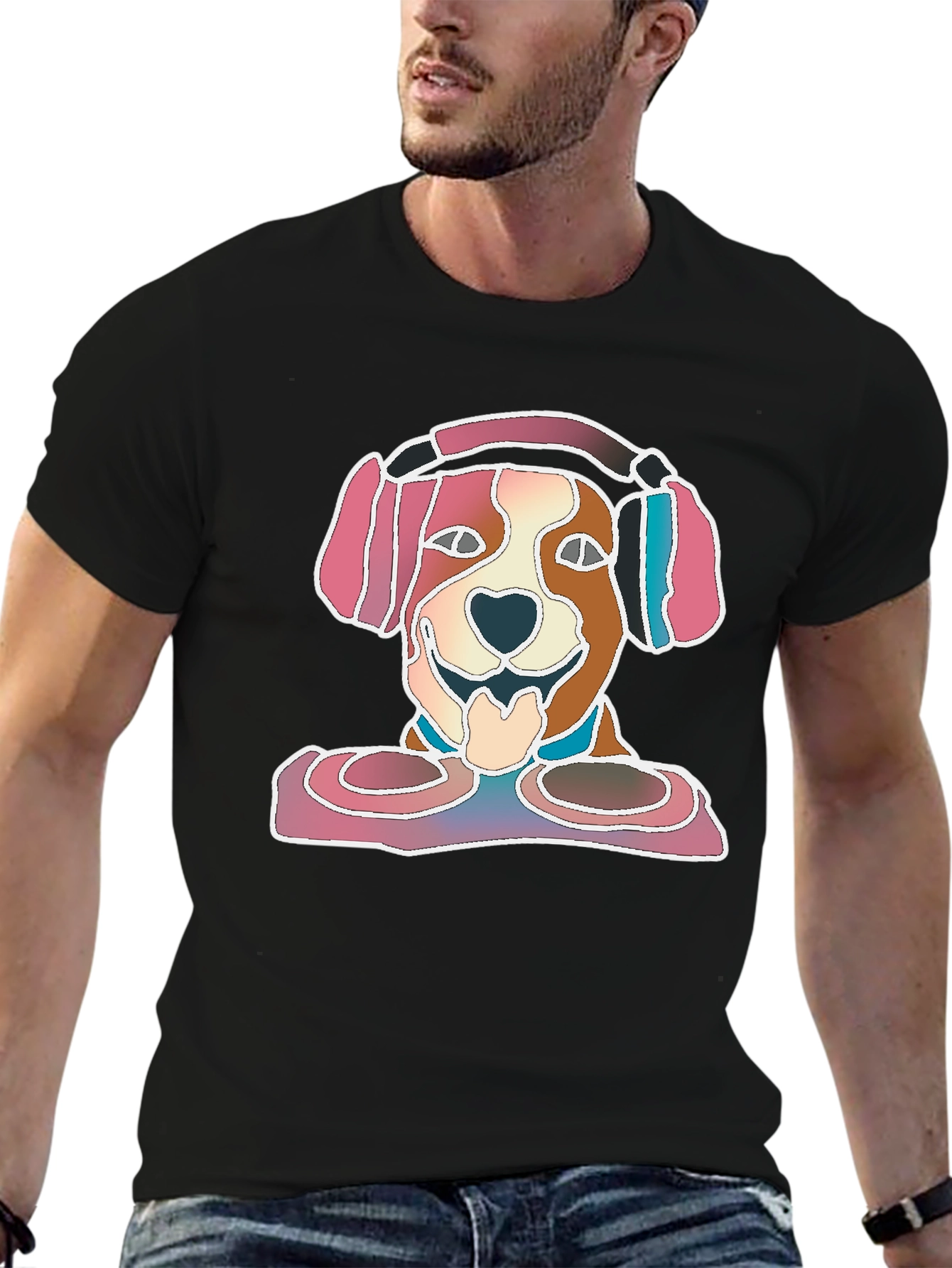 Dog with Headphones Graphic T-Shirt