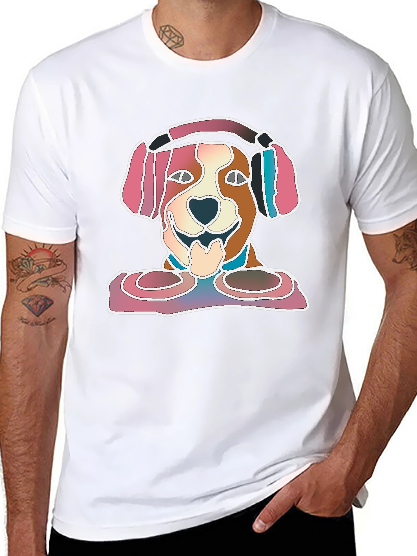 Dog with Headphones Graphic T-Shirt