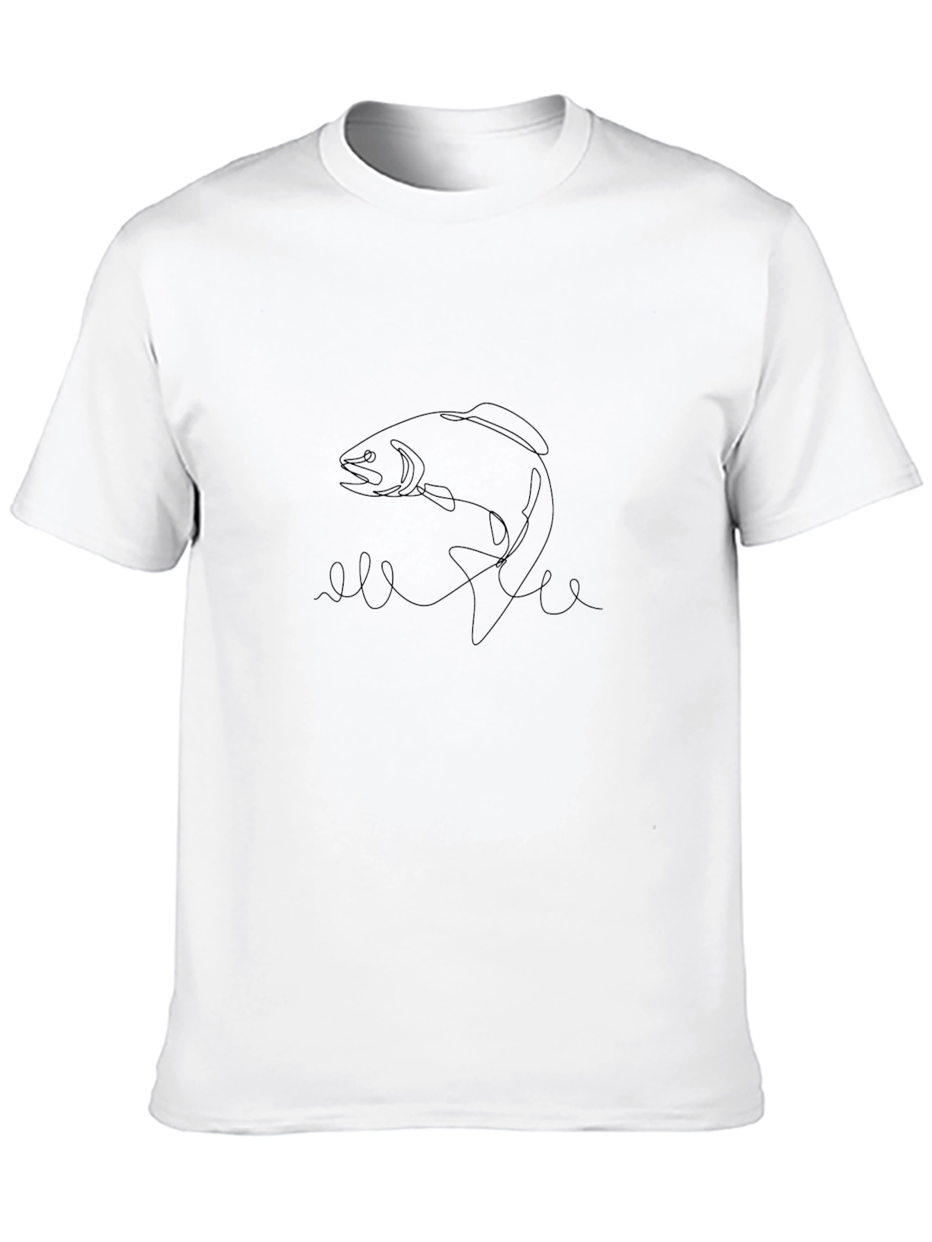 Minimalist Fish Line Art Black T-Shirt