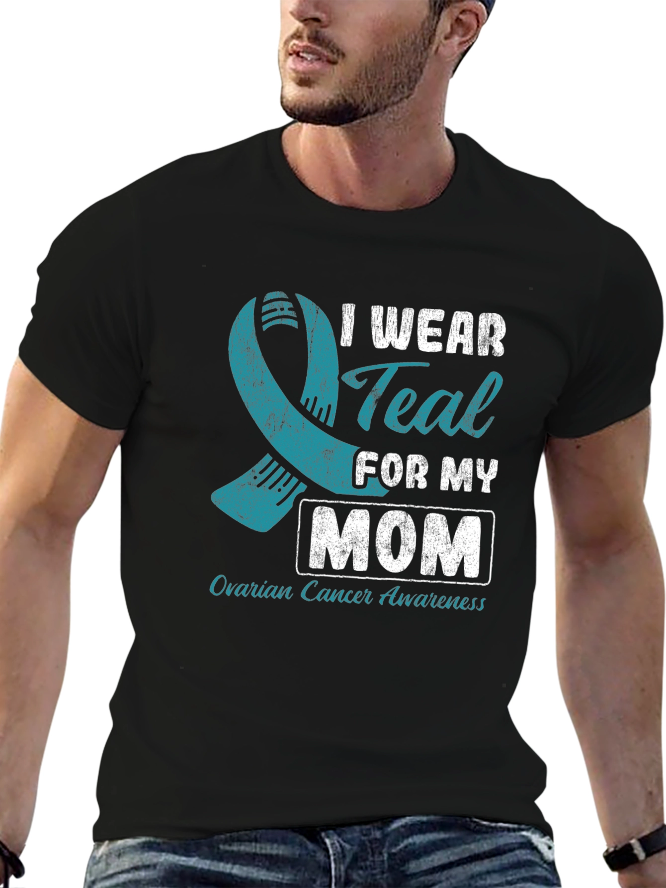 Teal Ribbon Ovarian Cancer Awareness T-Shirt