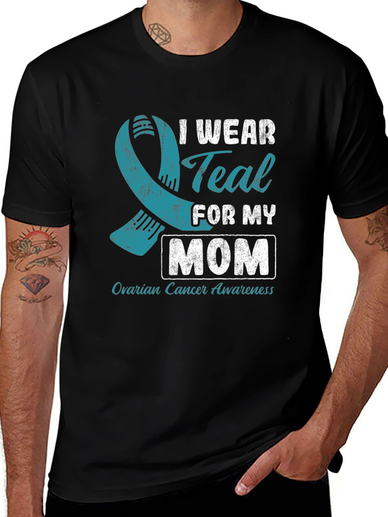 Teal Ribbon Ovarian Cancer Awareness T-Shirt