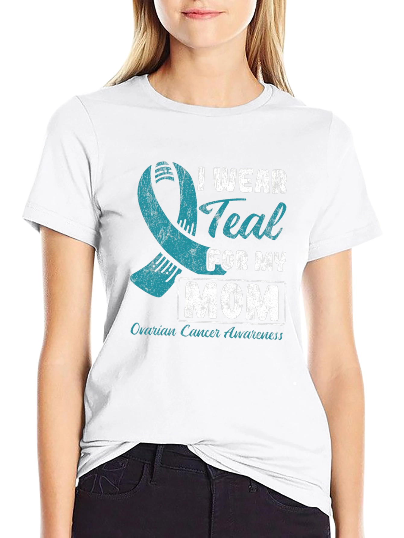 Teal Ribbon Ovarian Cancer Awareness T-Shirt