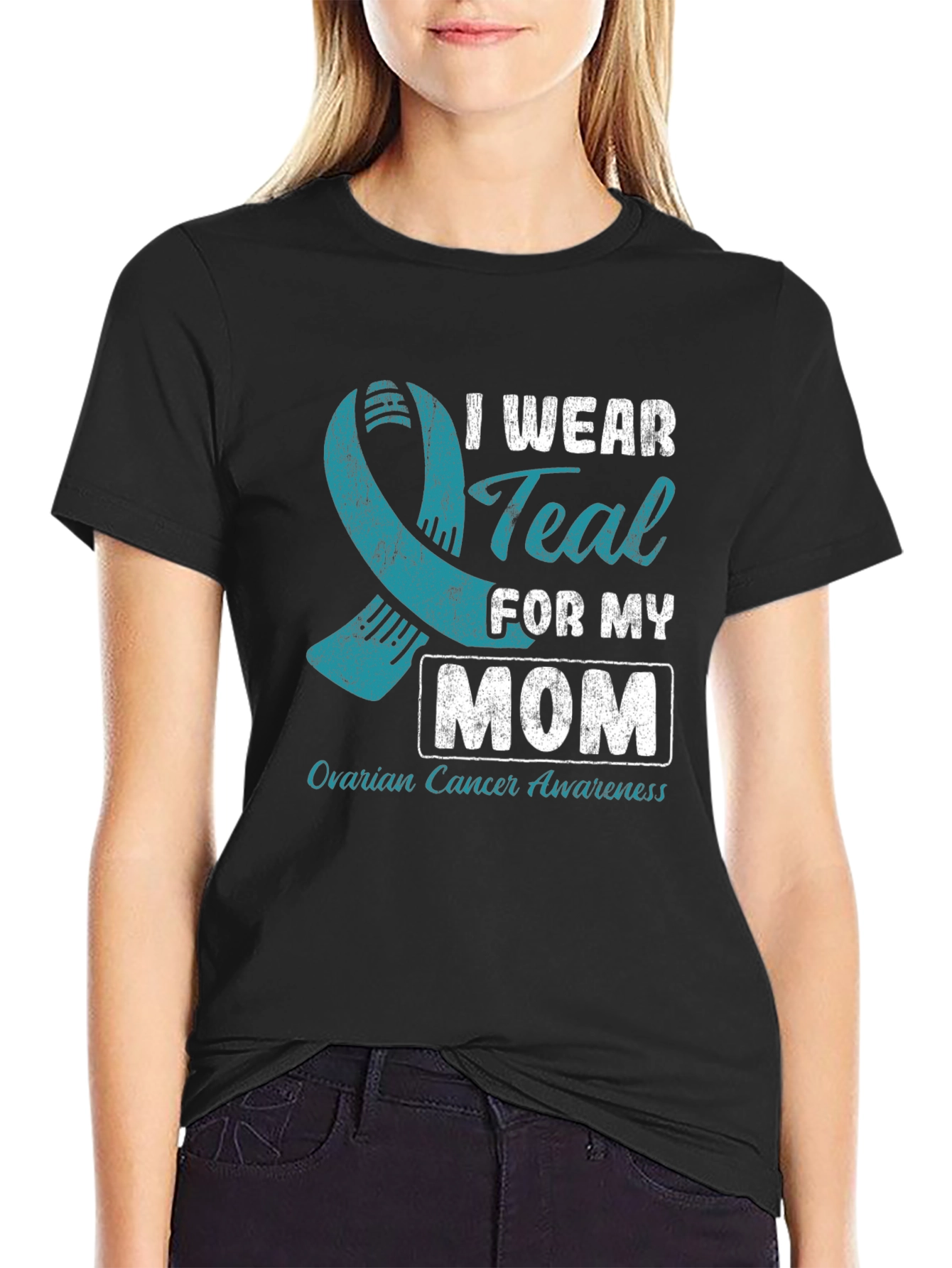 Teal Ribbon Ovarian Cancer Awareness T-Shirt