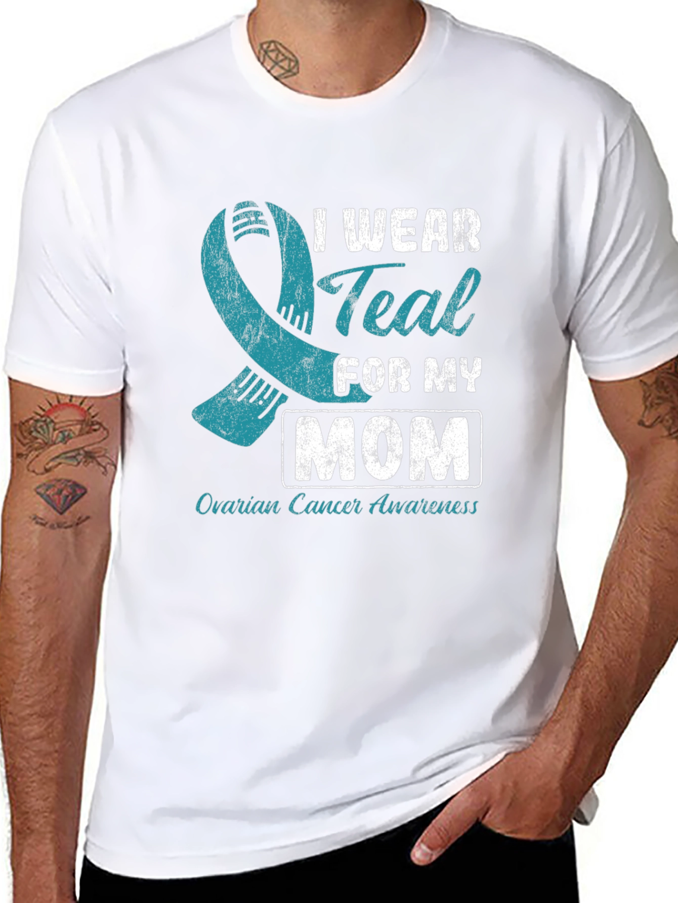 Teal Ribbon Ovarian Cancer Awareness T-Shirt