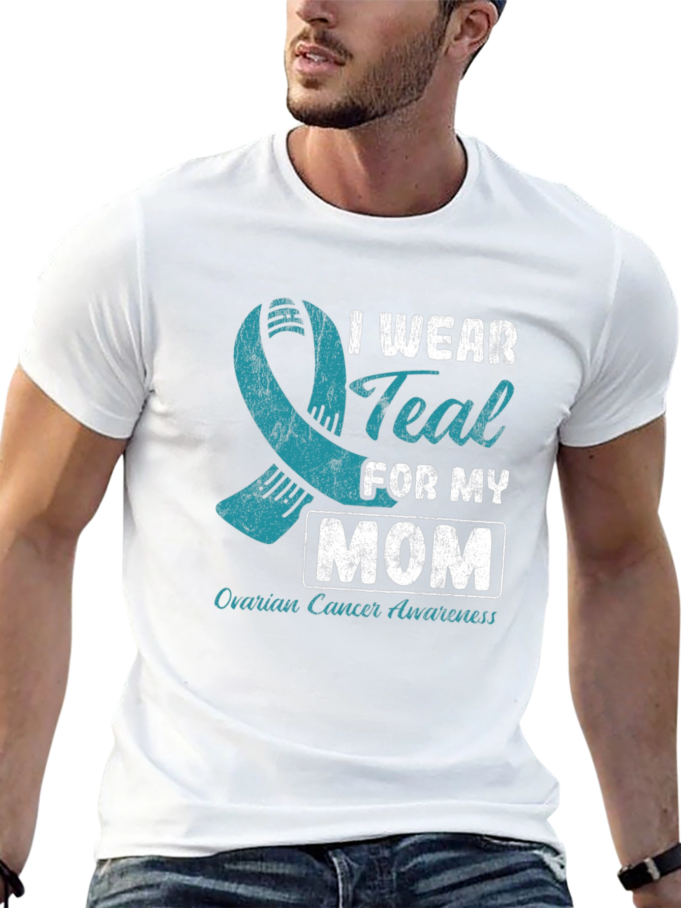Teal Ribbon Ovarian Cancer Awareness T-Shirt
