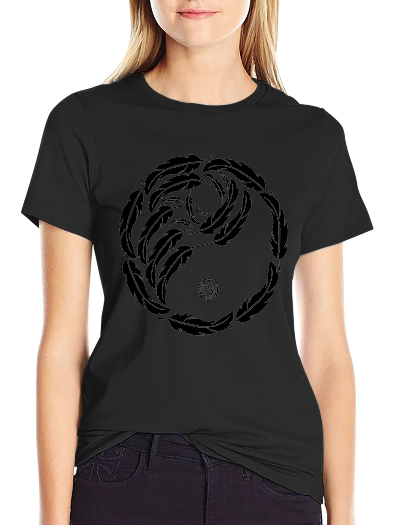 Yin Yang Feather Graphic Tee - Casual Comfort