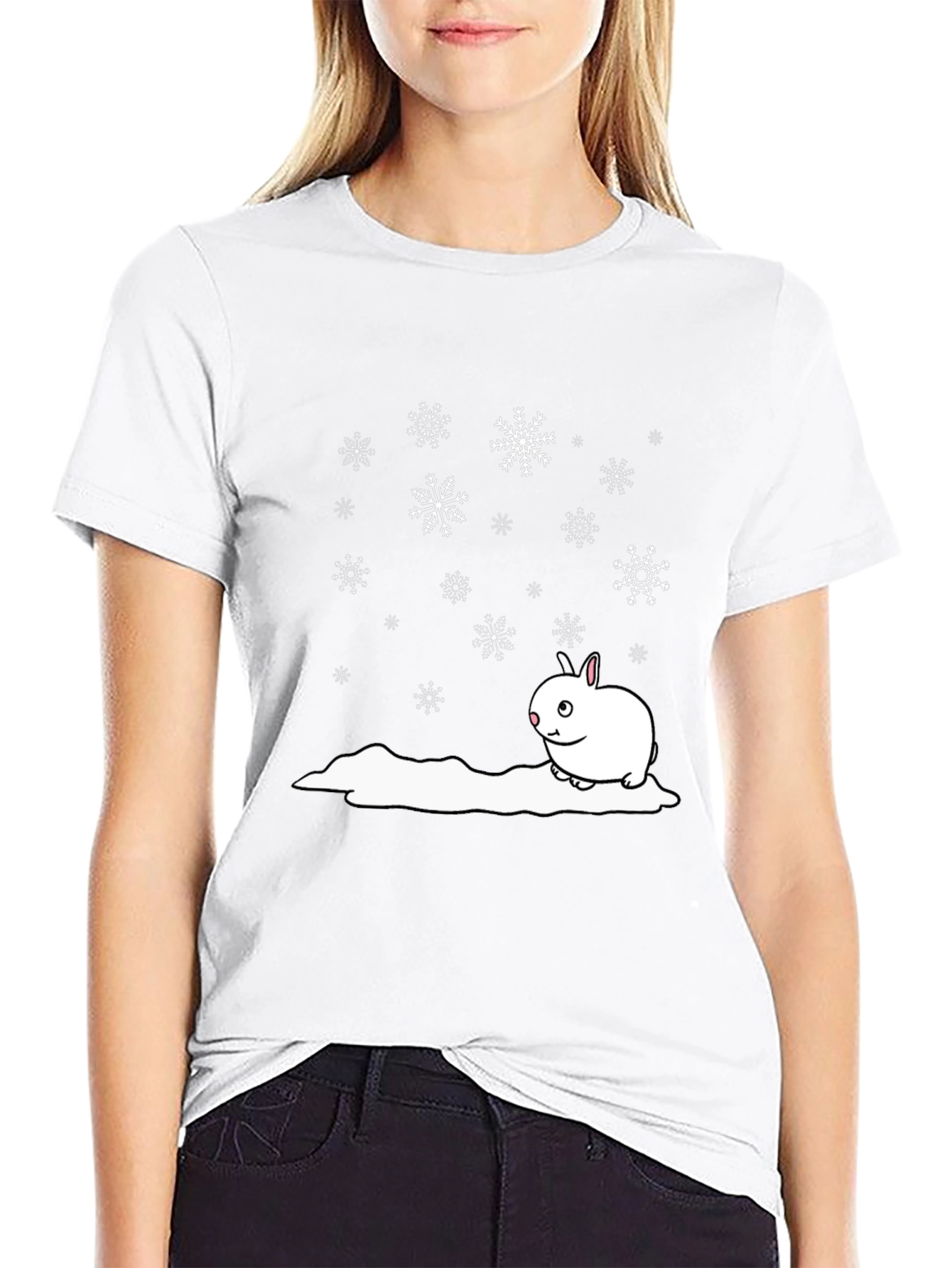 Winter Rabbit T-Shirt - Black Cotton Blend