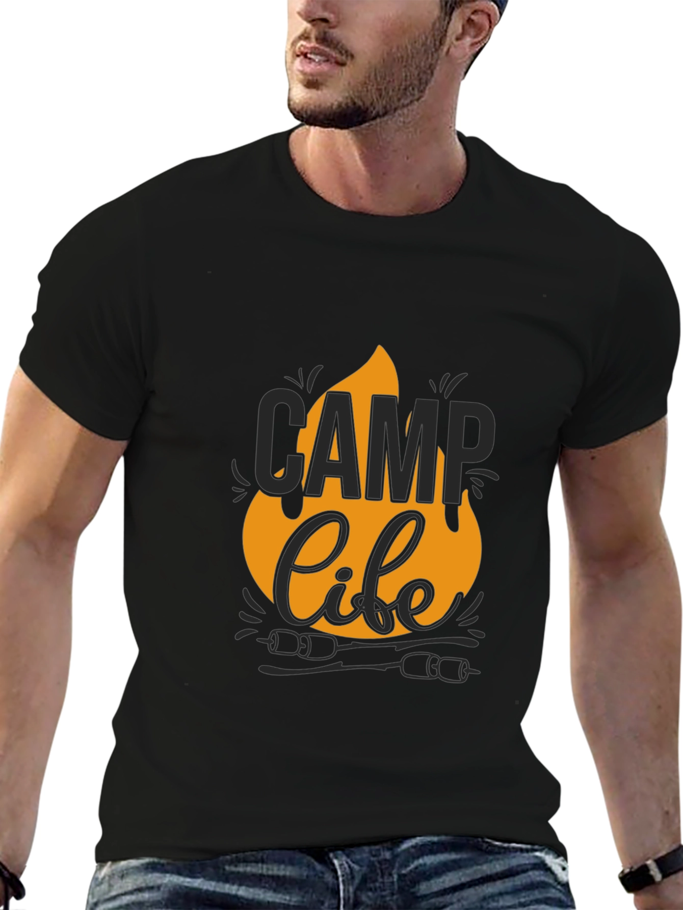 Camp Life Graphic Tee - Black Cotton T-Shirt