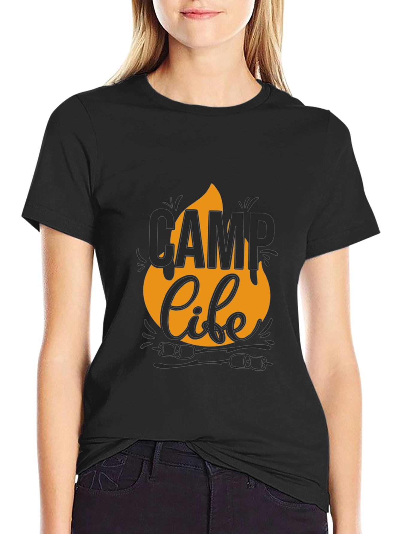 Camp Life Graphic Tee - Black Cotton T-Shirt
