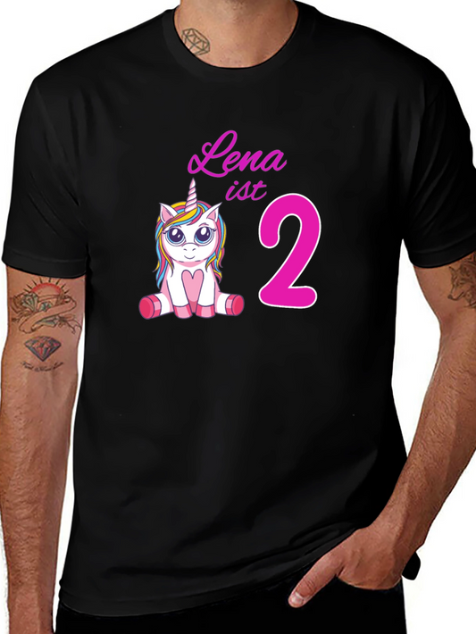 Cute Lena is 2 Unicorn Birthday Black T-Shirt