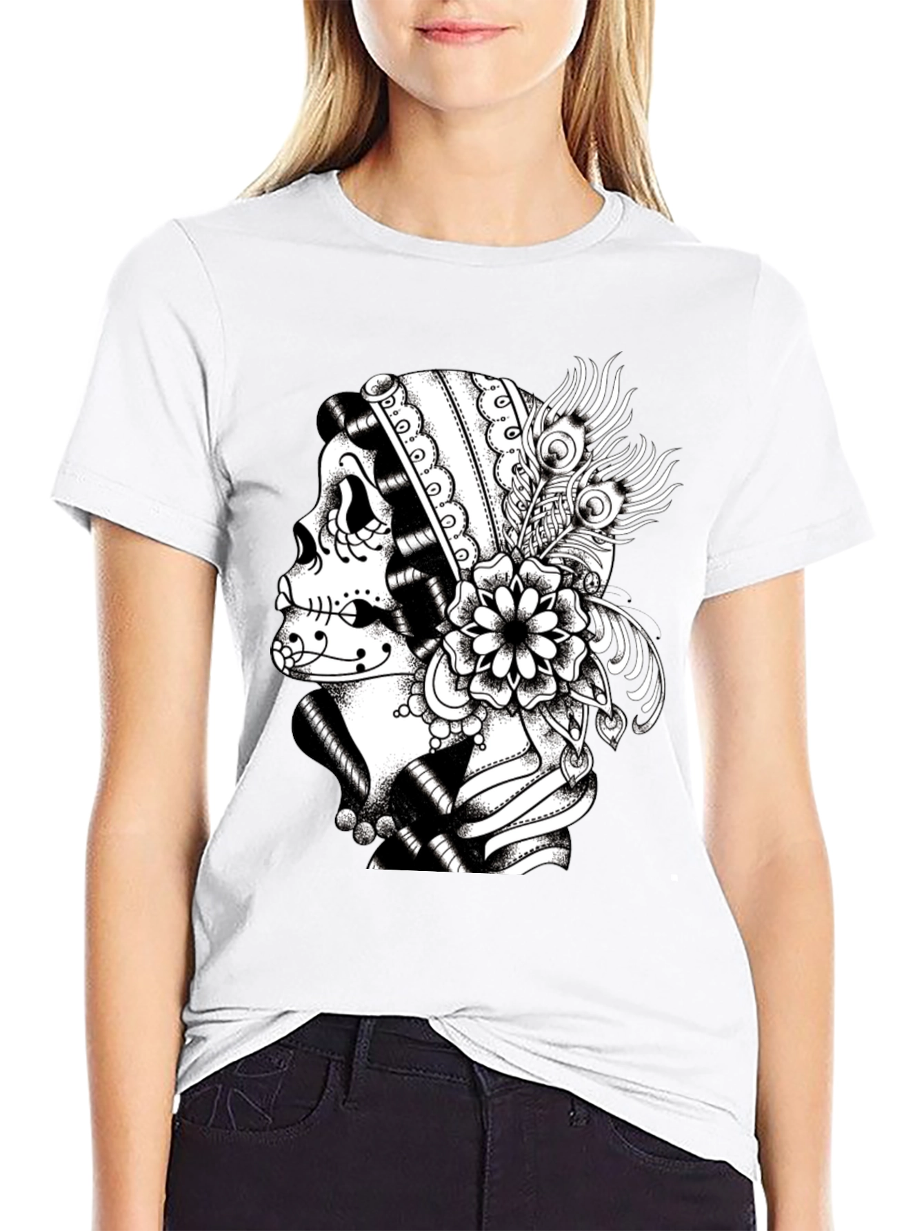Sugar Skull Graphic Tee - Black Cotton T-Shirt
