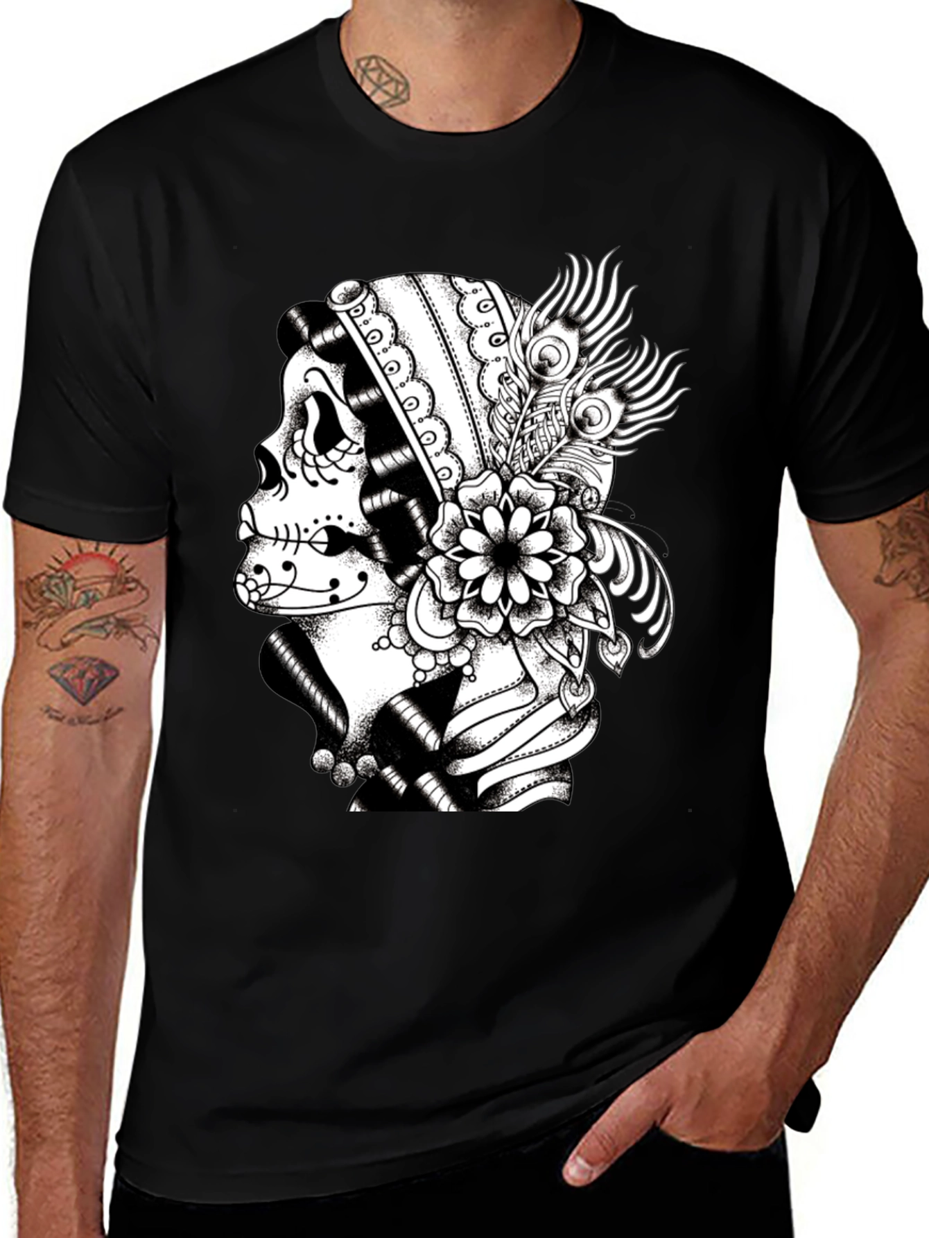 Sugar Skull Graphic Tee - Black Cotton T-Shirt