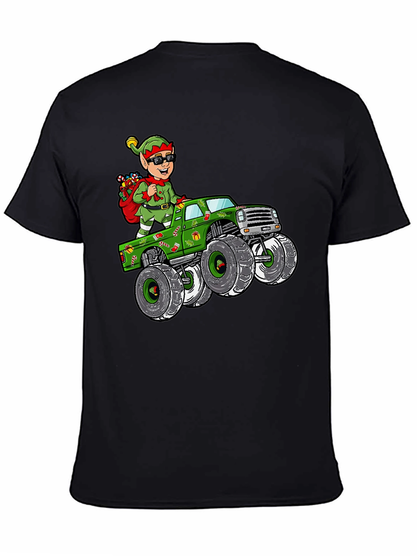 Elf Monster Truck Christmas Graphic Tee