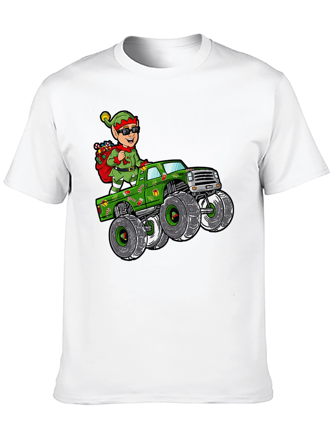 Elf Monster Truck Christmas Graphic Tee