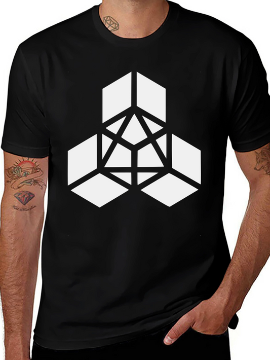 Geometric Cube Design Black T-Shirt
