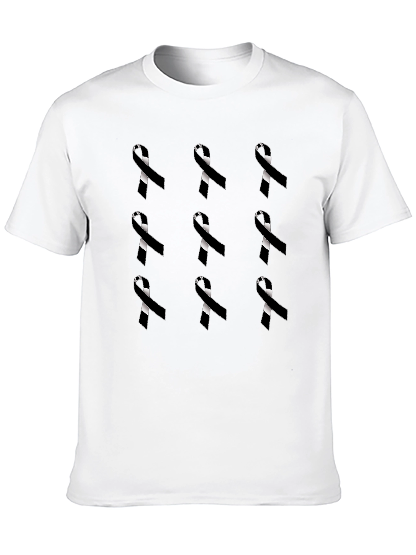 Ribbon Pattern Black Crewneck T-Shirt