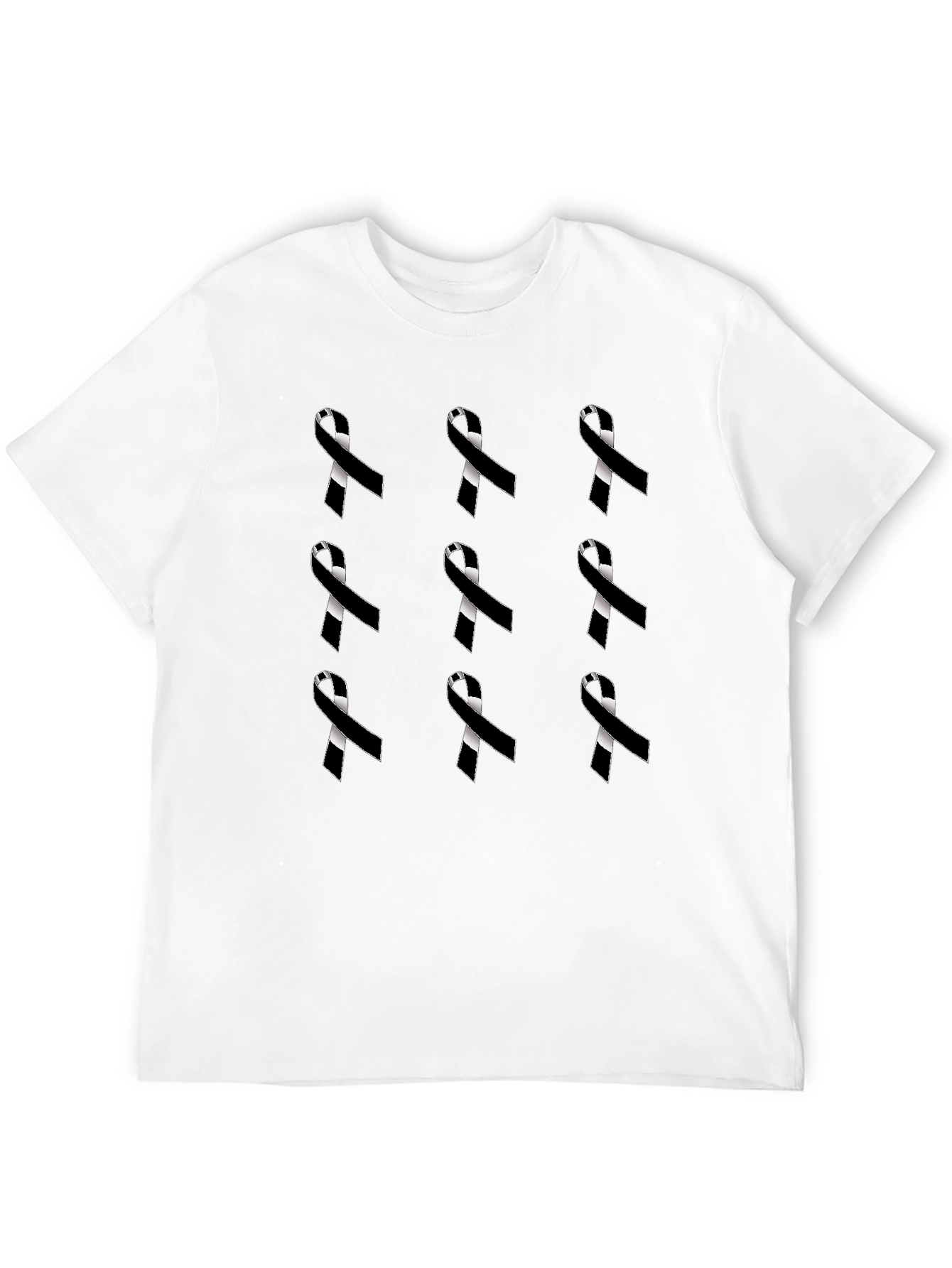 Ribbon Pattern Black Crewneck T-Shirt