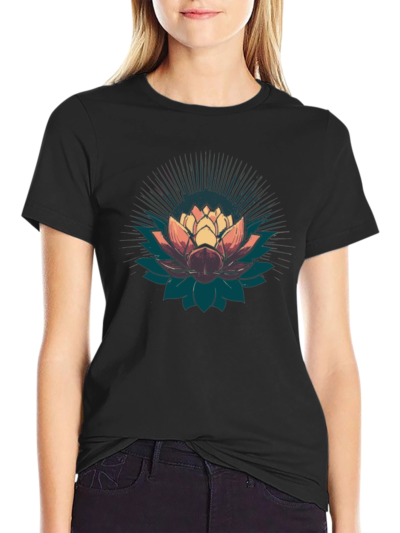 Lotus Flower Graphic T-Shirt - Black